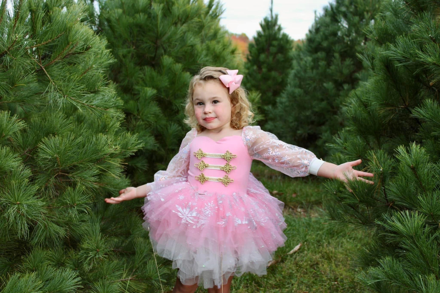 Pink snowflake tutu dress one piece - with option to add nutcracker embellishments