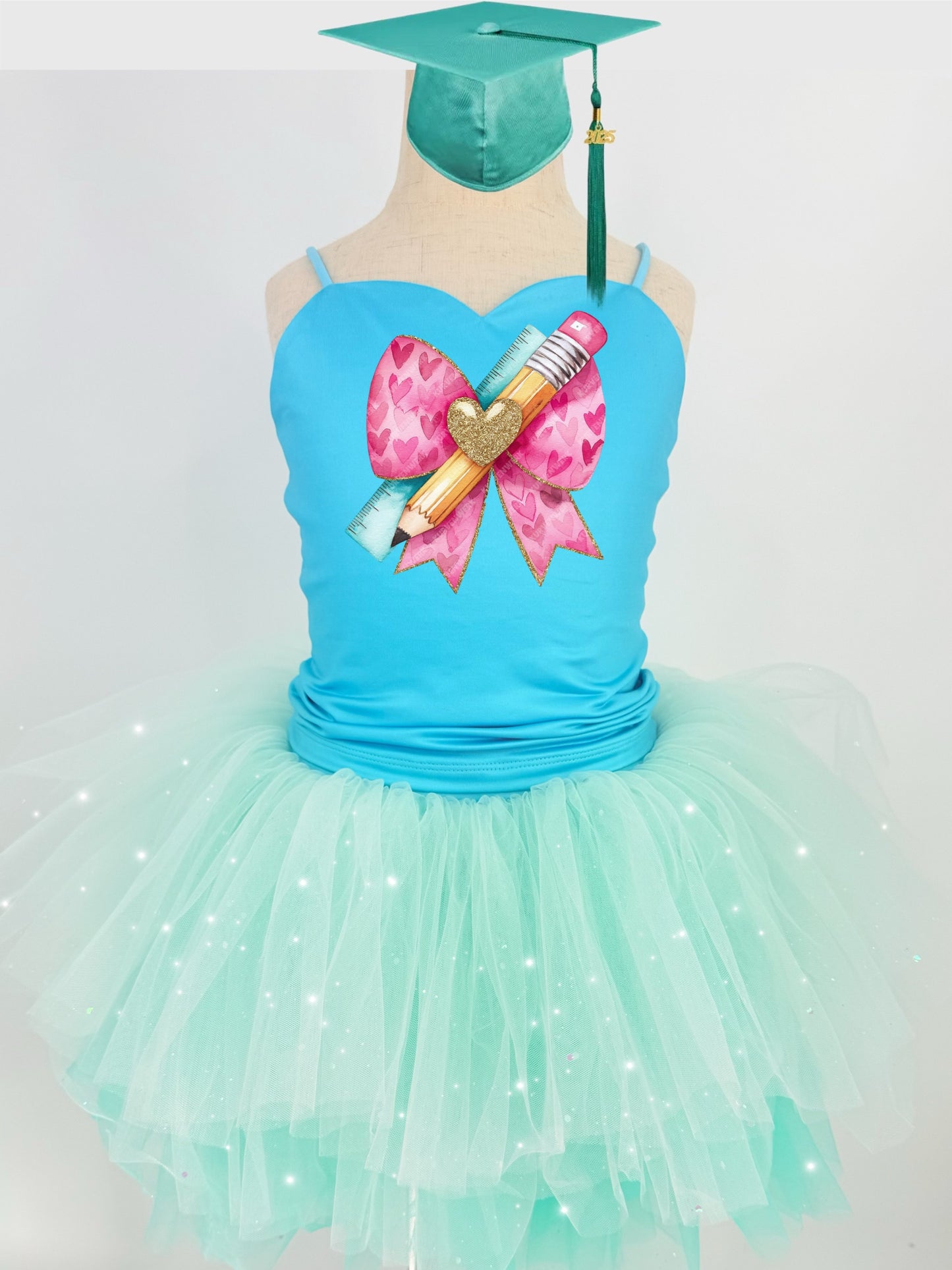 Bow Pencil image two piece bamboo glitter soft tulle teal or pink