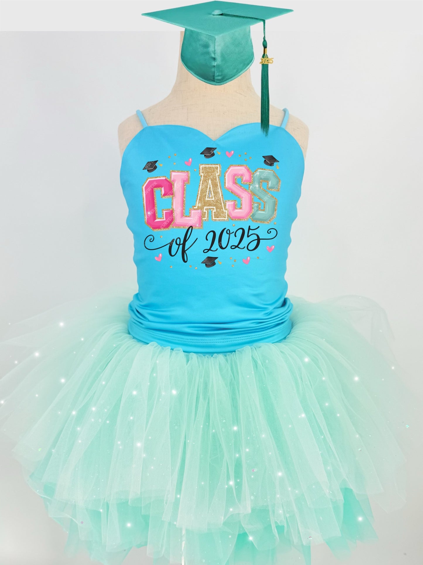 Class 2025 two piece bamboo glitter soft tulle teal or pink