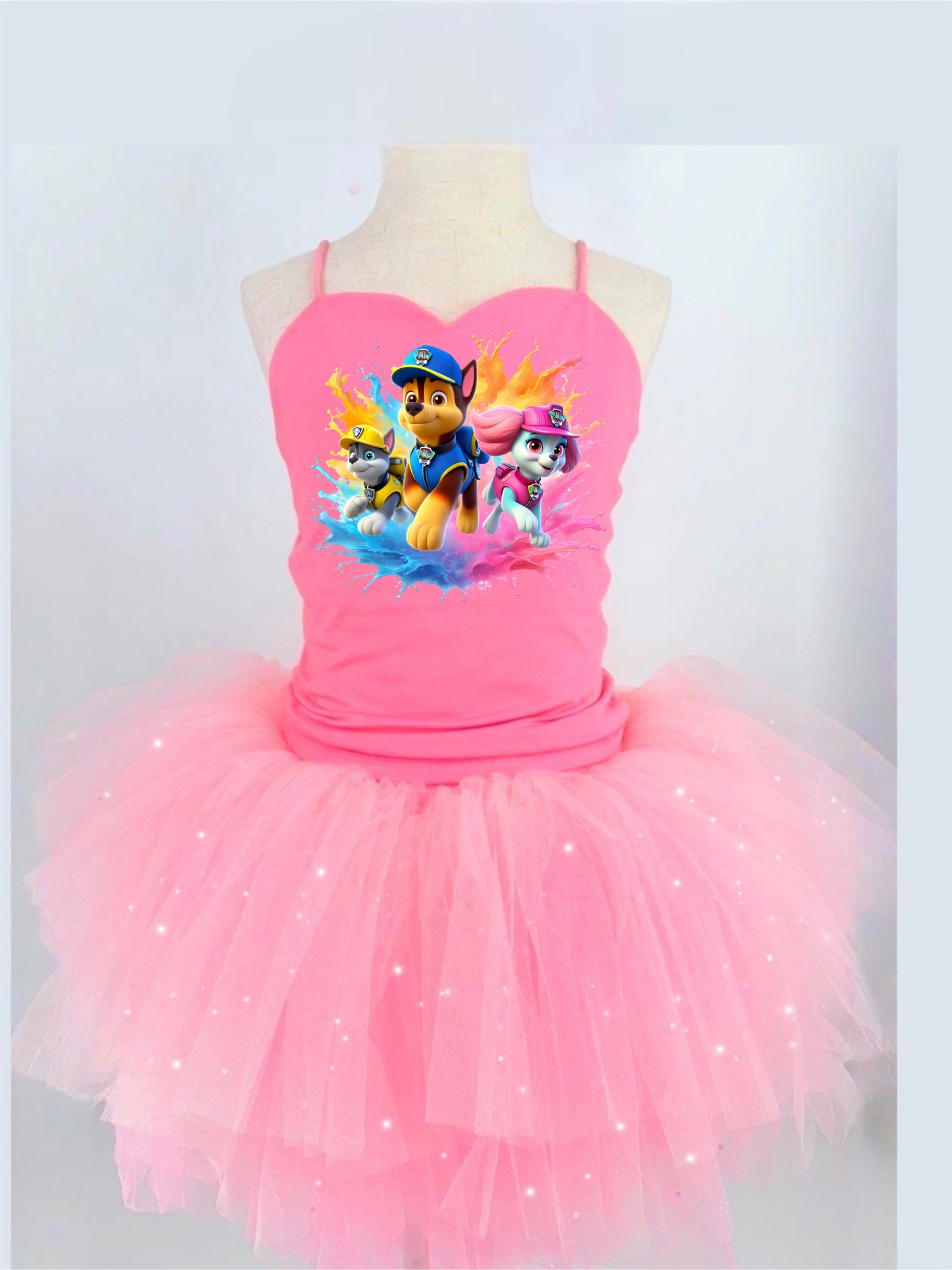 Paw patrol two piece bamboo glitter soft tulle teal or pink
