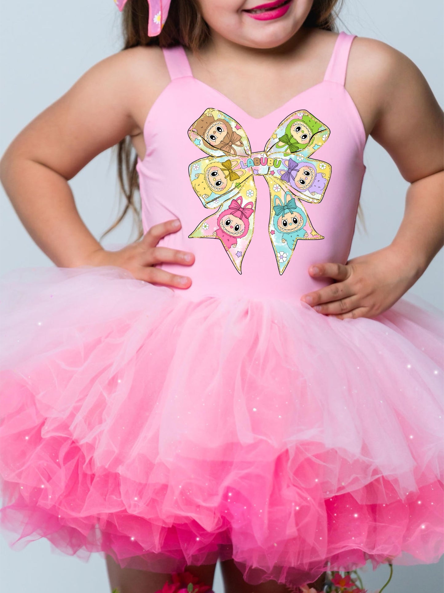 Labubu bow light pink tutu one piece