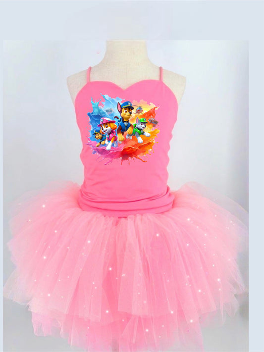 Paw patrol friends  two piece bamboo glitter soft tulle teal or pink