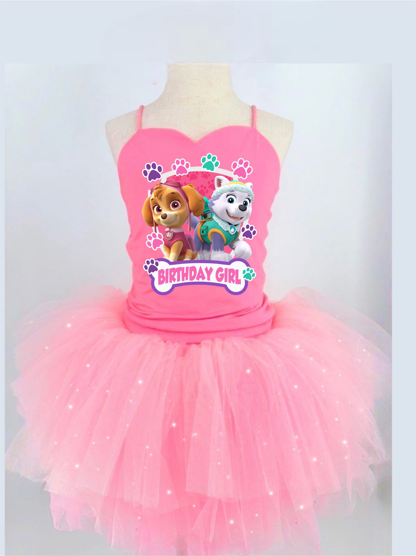 Paw patrol birthday two piece bamboo glitter soft tulle teal or pink