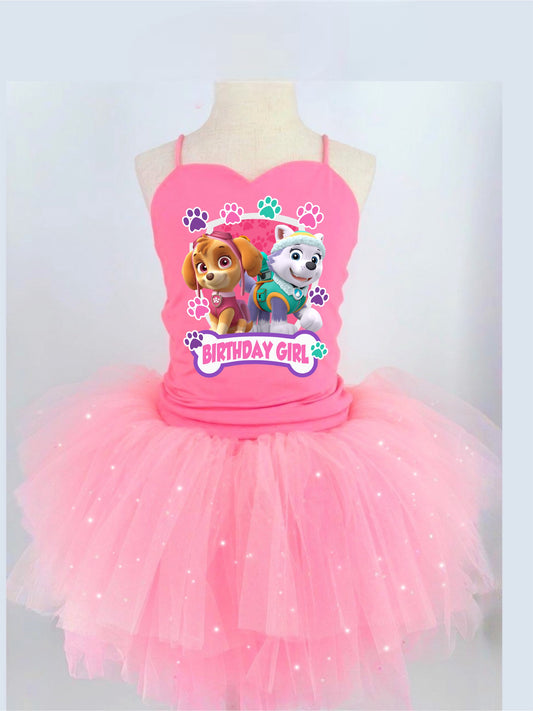Paw patrol birthday two piece bamboo glitter soft tulle teal or pink
