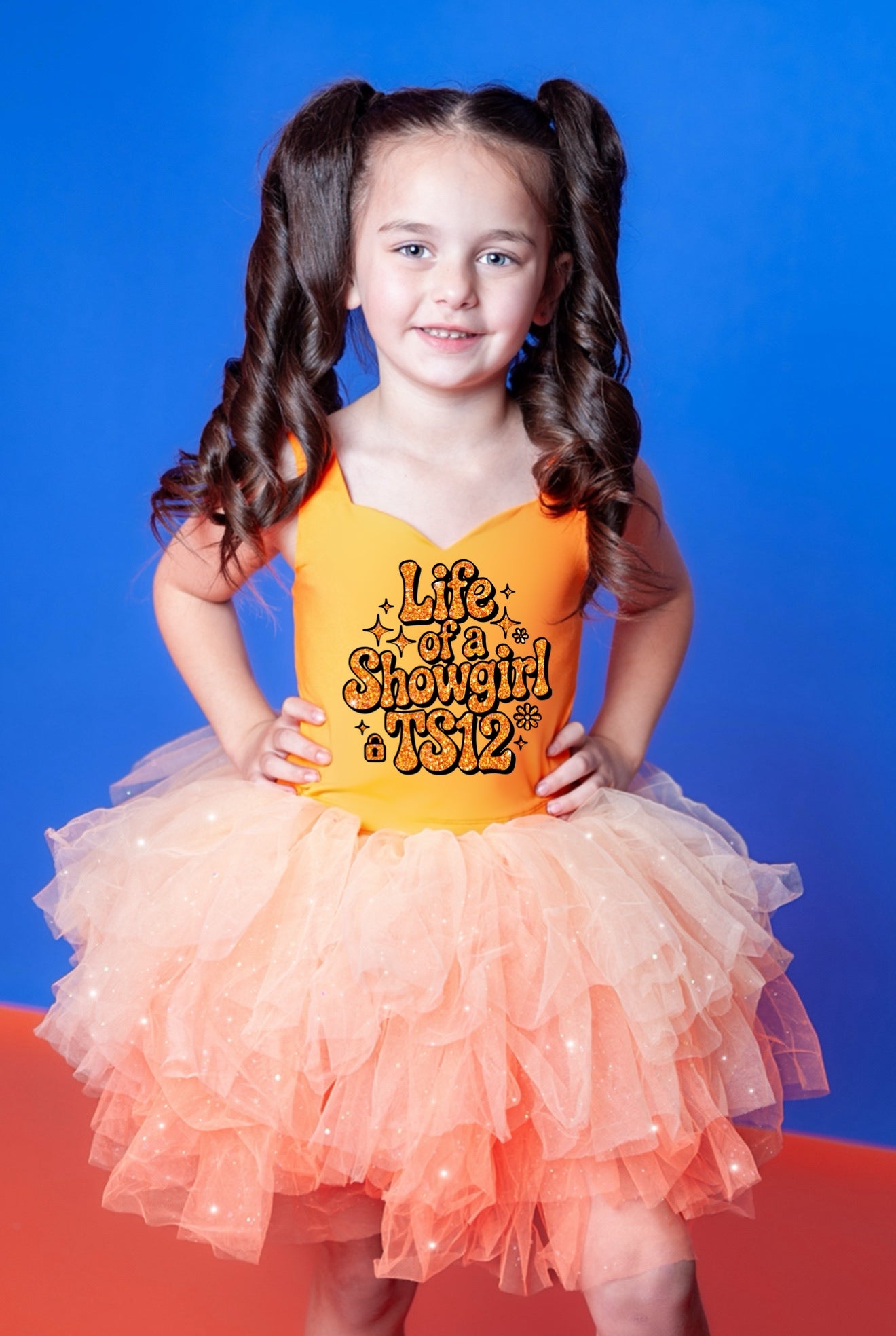 Showgirl orange two piece tutu set glitter tulle