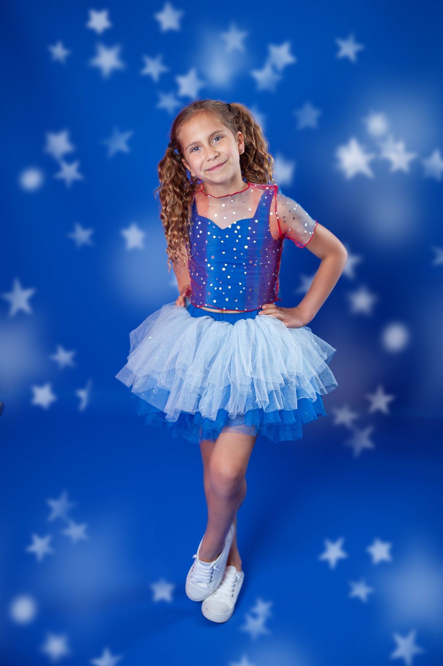 Royal blue STARS sheer top ONLY