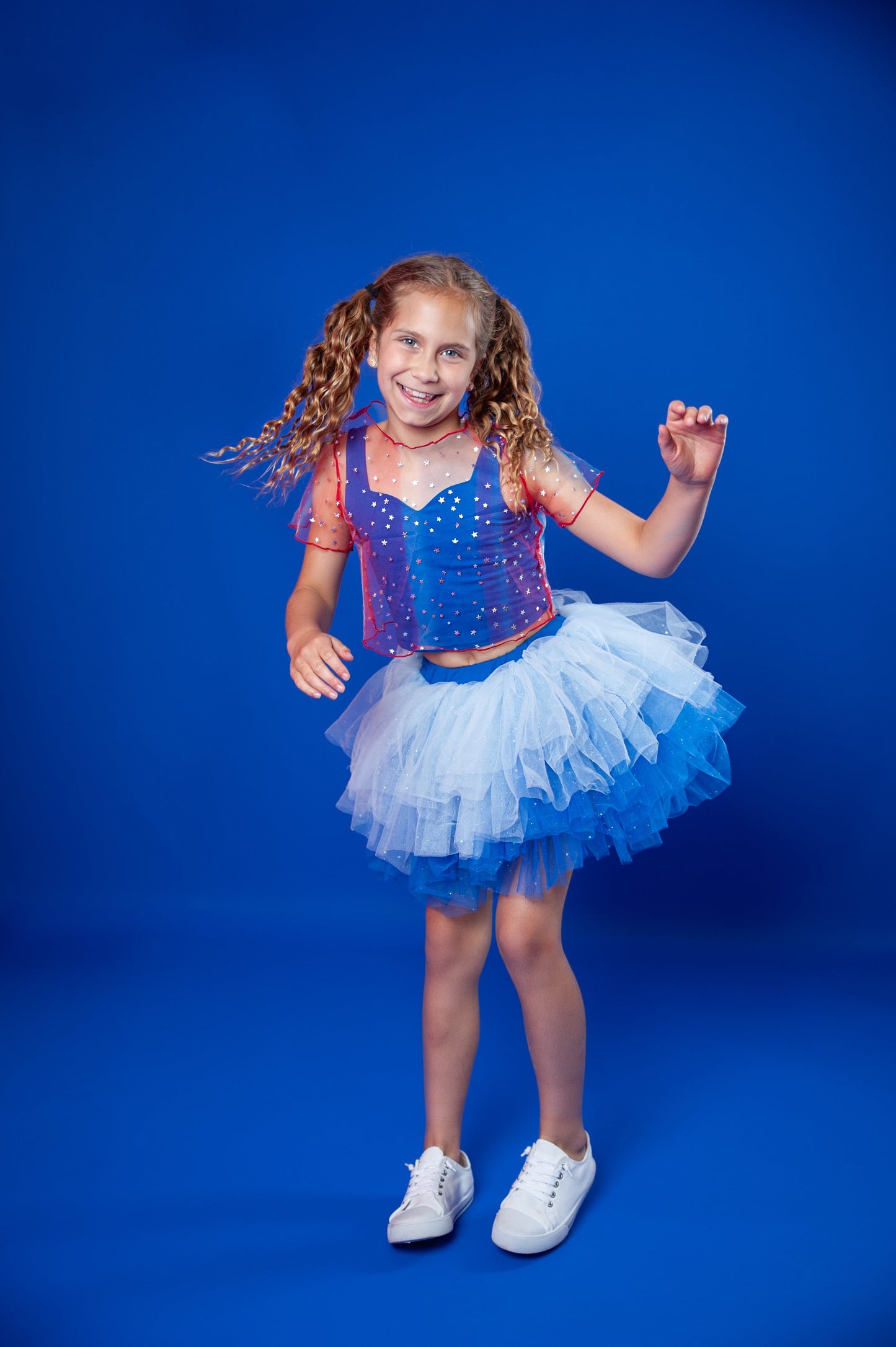 Royal blue STARS sheer top ONLY
