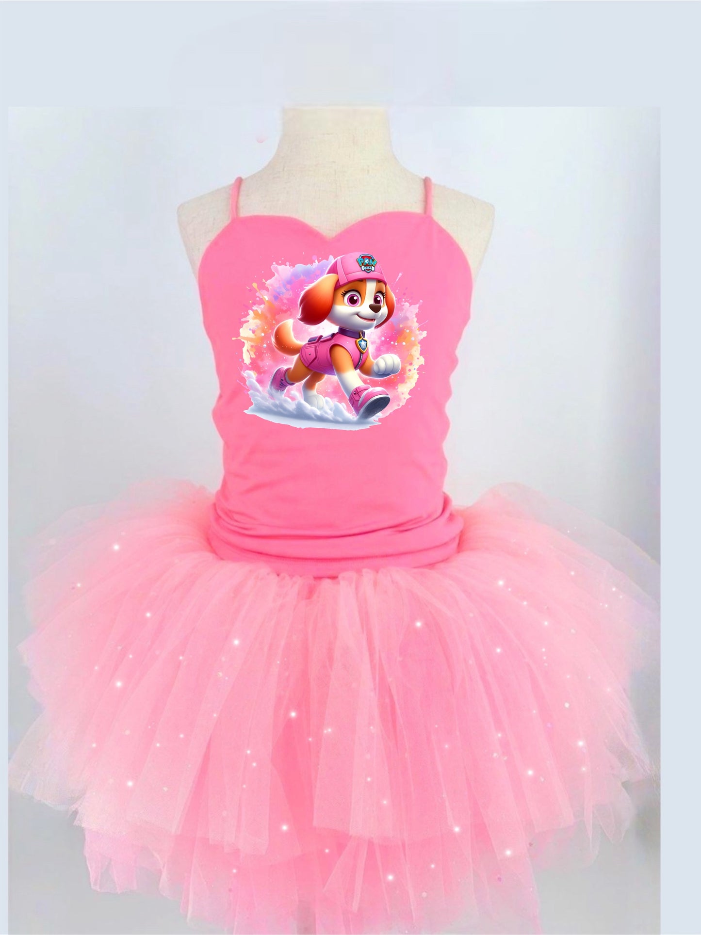Paw patrol girl two piece bamboo glitter soft tulle teal or pink