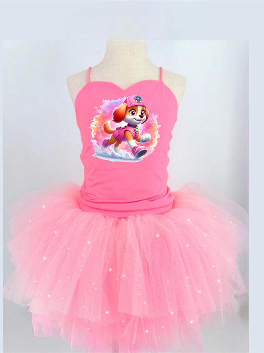 Paw patrol girl two piece bamboo glitter soft tulle teal or pink