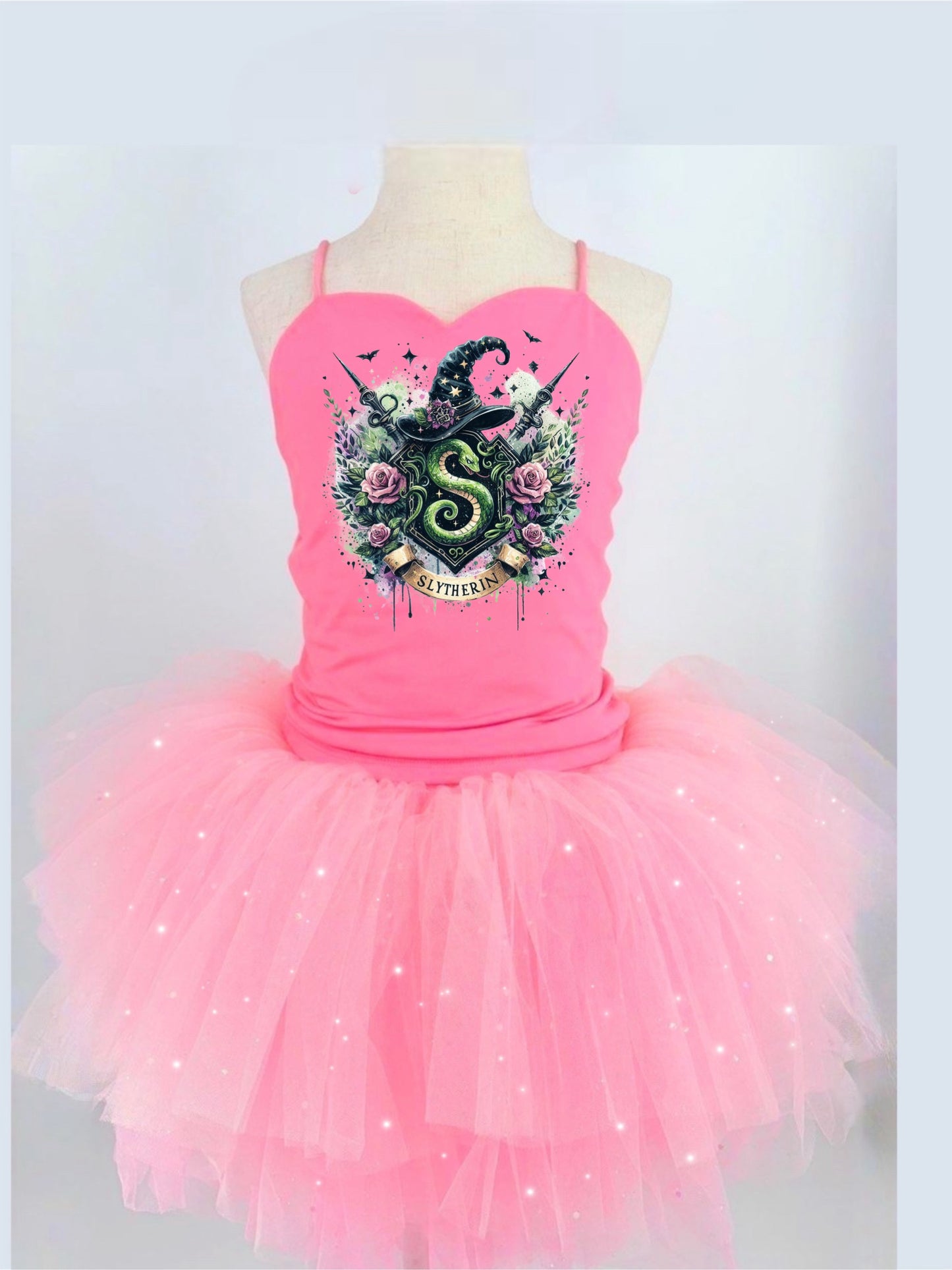 Harry potter slytherin two piece bamboo glitter soft tulle teal or pink