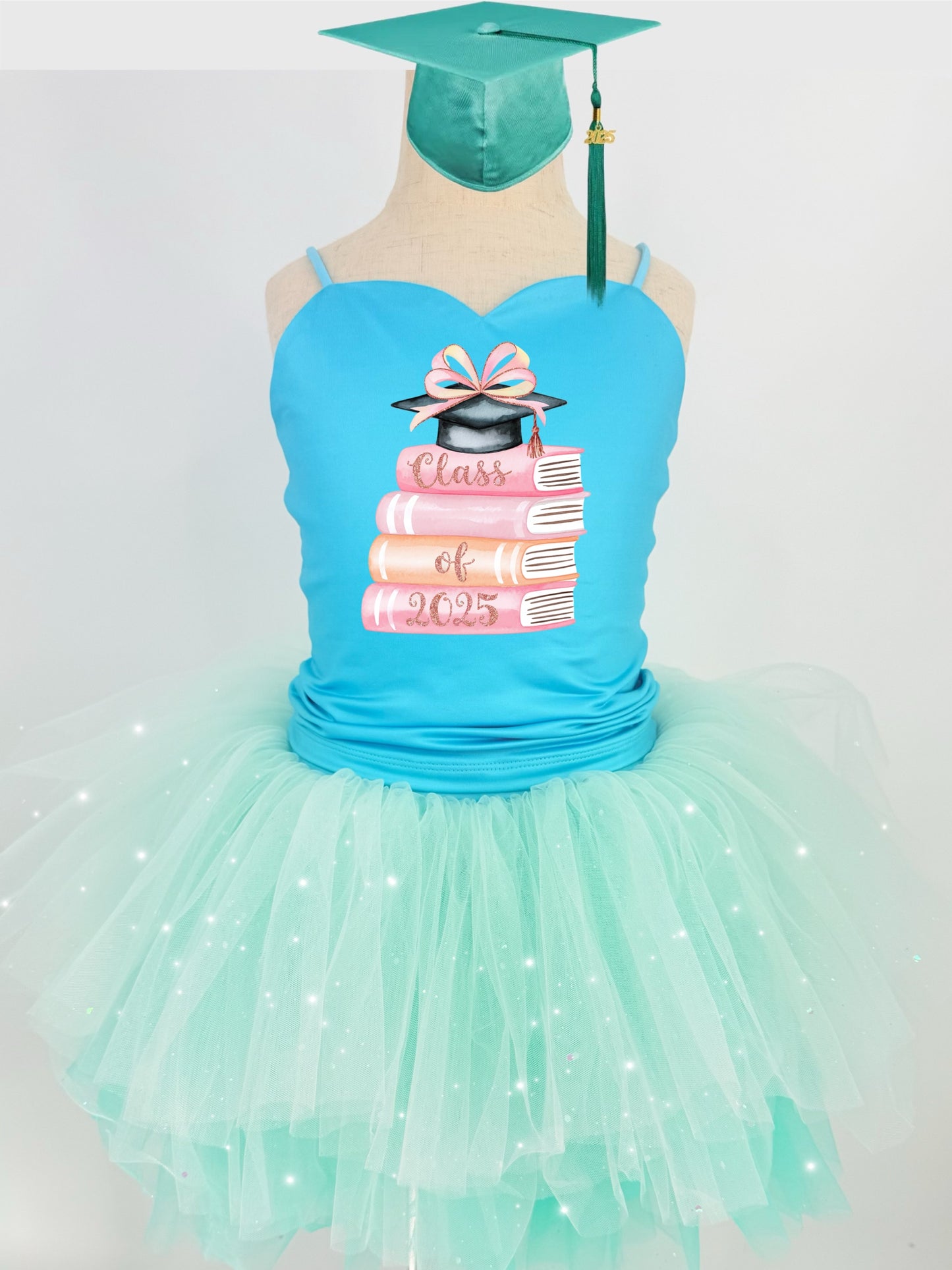 Class of 2025 books image two piece bamboo glitter soft tulle teal or pink