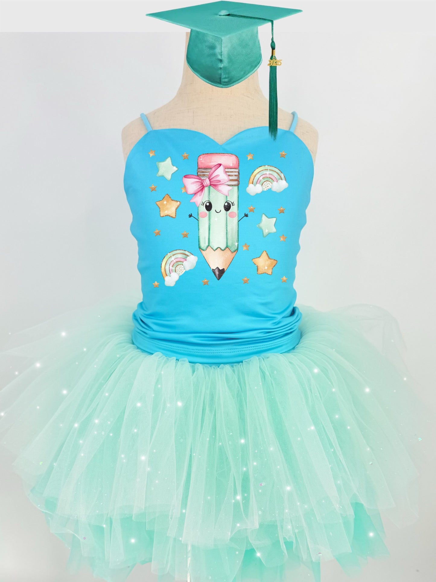 Pencil image two piece bamboo glitter soft tulle teal or pink