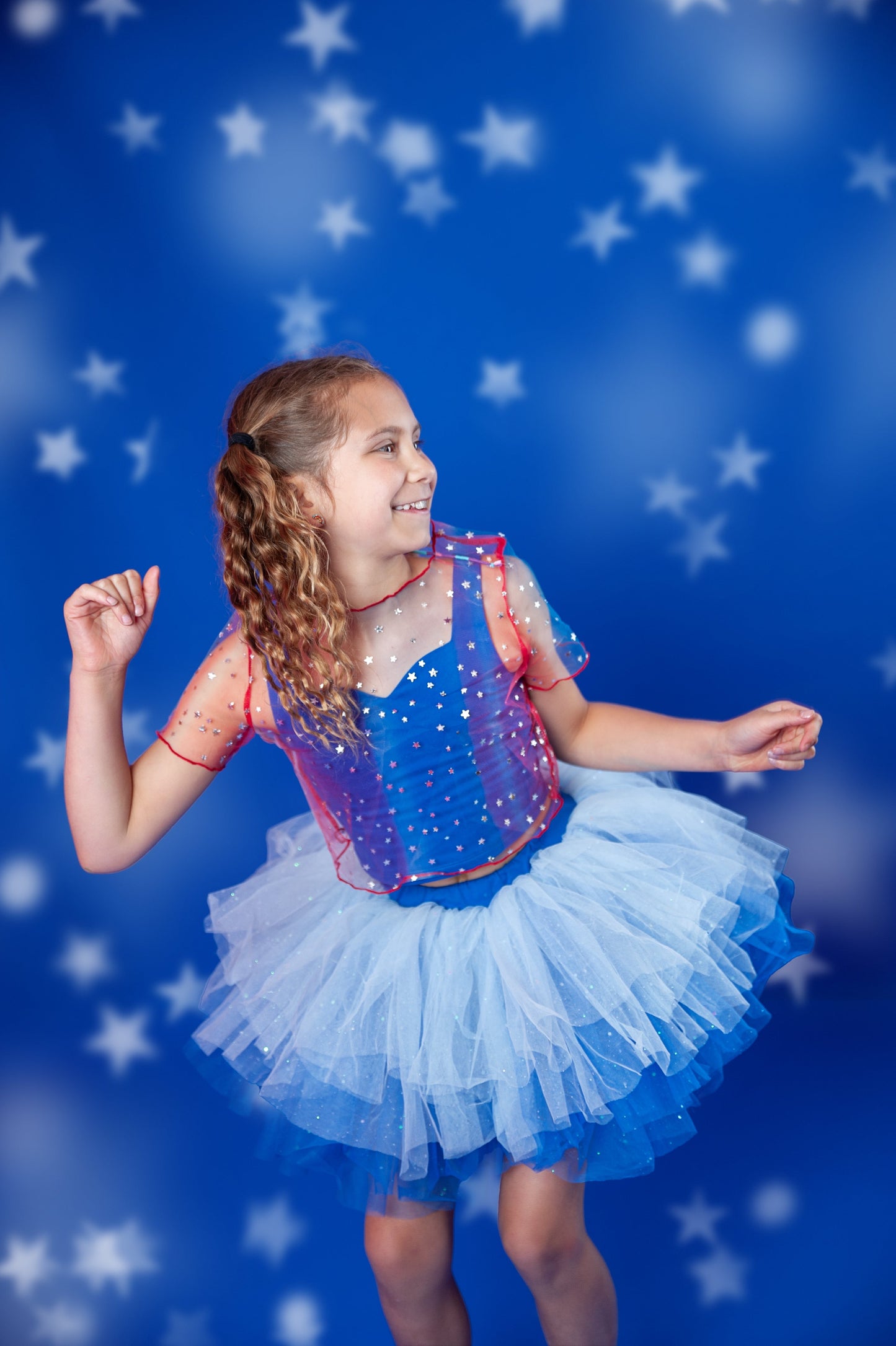 Royal blue STARS sheer top ONLY