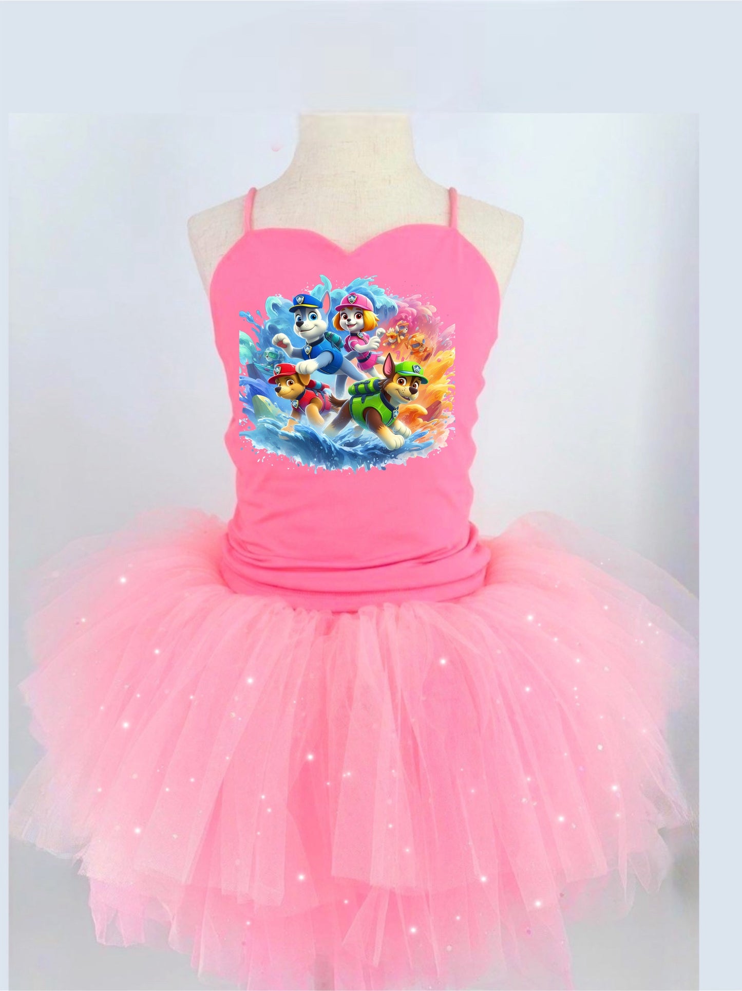 Paw patrol friends water splash two piece bamboo glitter soft tulle teal or pink