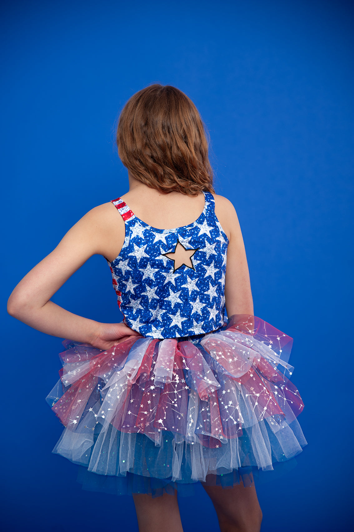 4th of July tutu set bamboo- back star embroidery with shorts