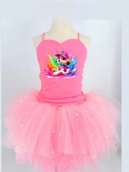 Paw patrol skye two piece bamboo glitter soft tulle teal or pink
