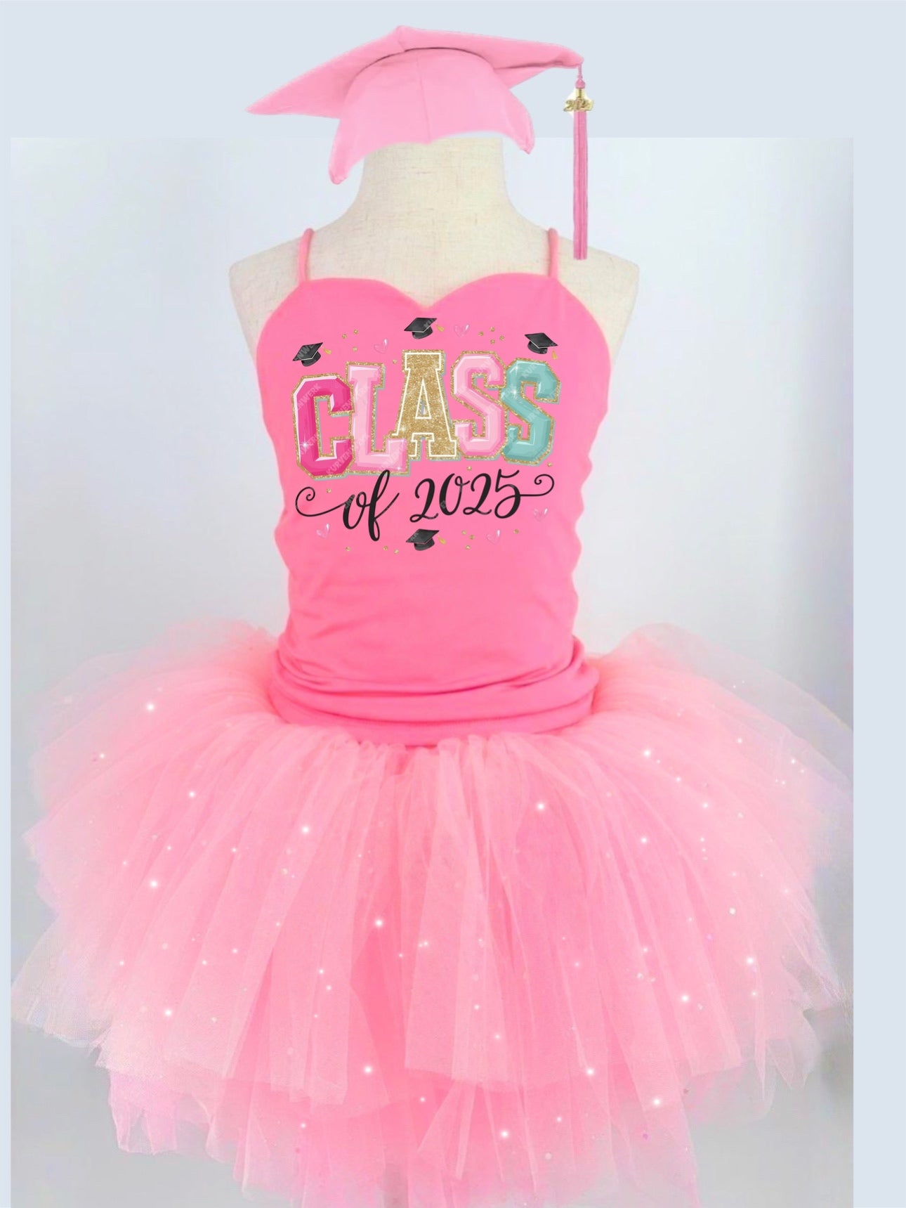 Class 2025 two piece bamboo glitter soft tulle teal or pink