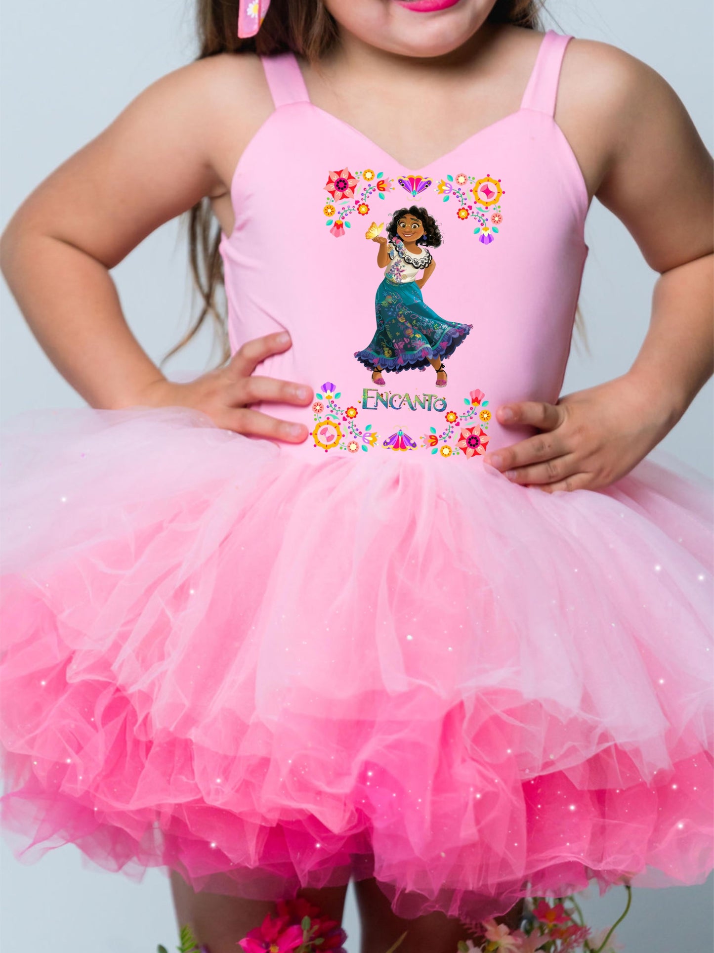 Mirabel on one piece light pink soft tulle with rhinestones (pick your image)