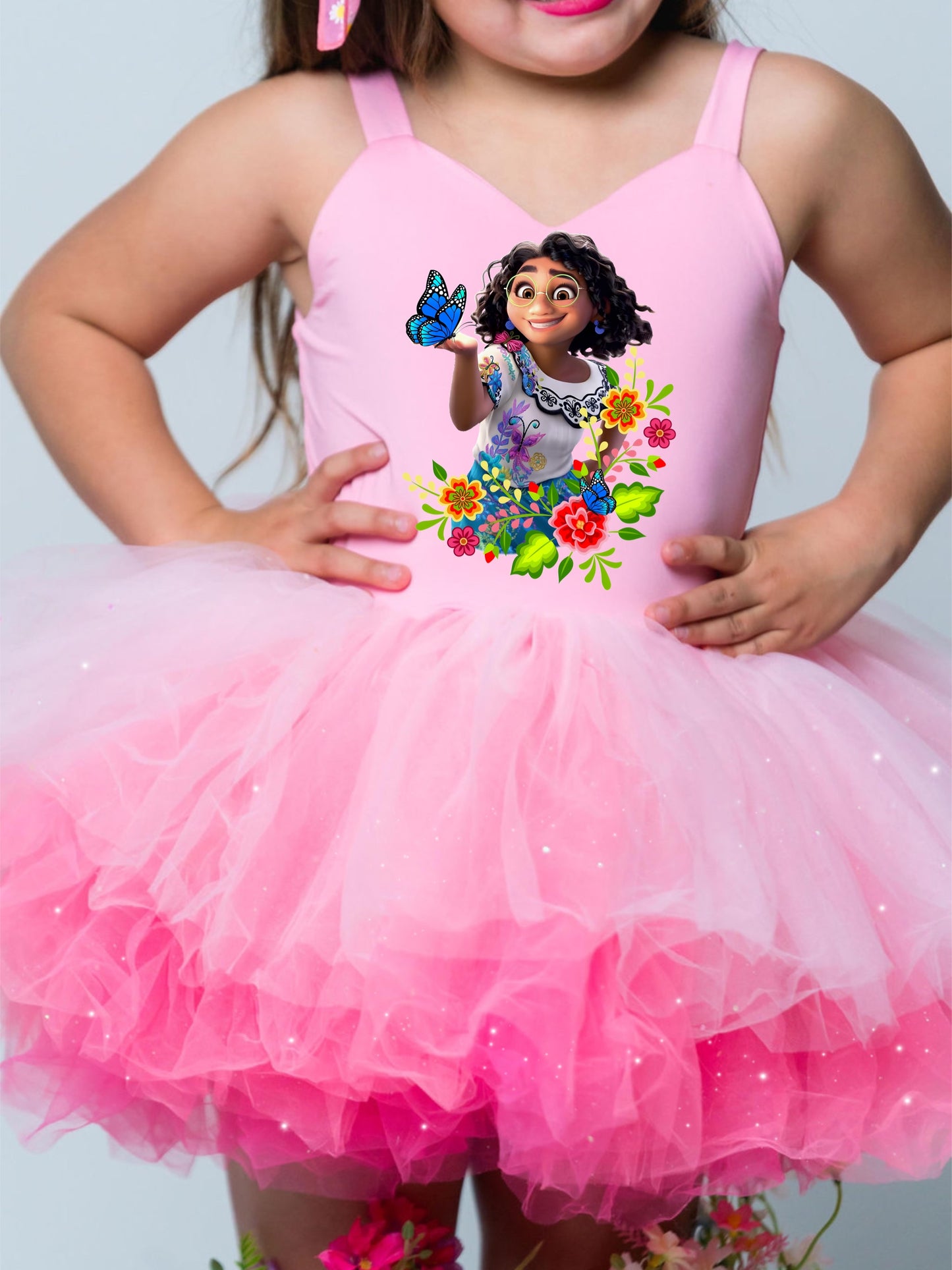 Mirabel on one piece light pink soft tulle with rhinestones (pick your image)