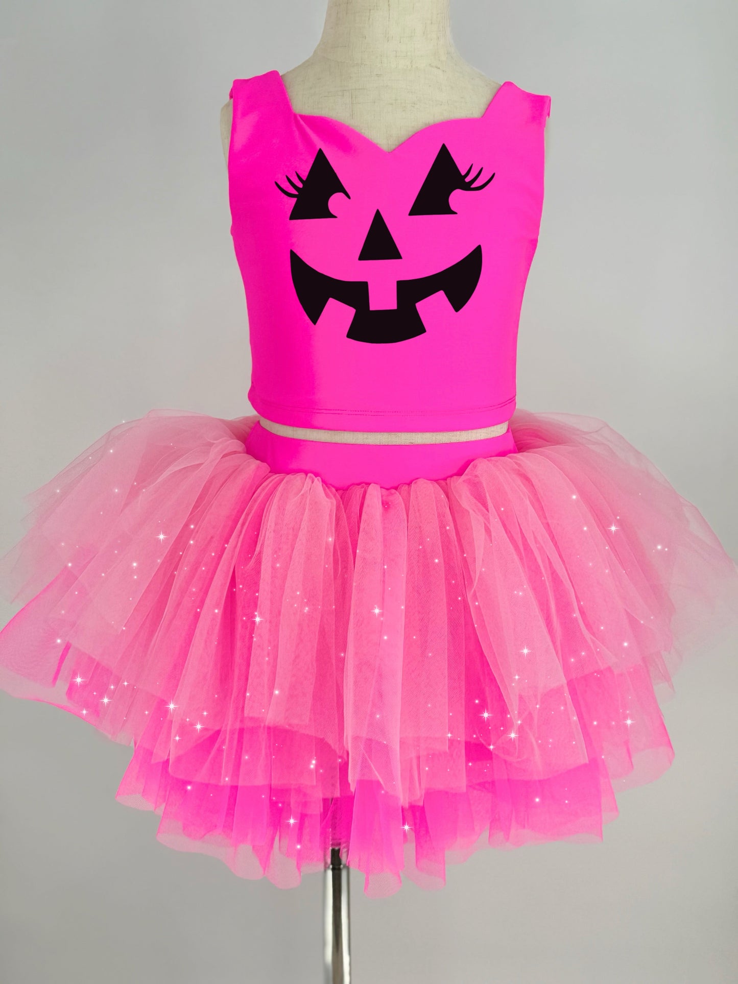 Neon pink pumpkin one piece tutu set glitter tulle
