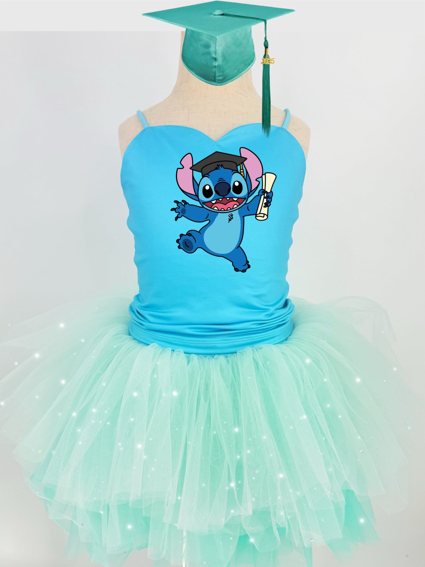 Stitch grad two piece bamboo glitter soft tulle