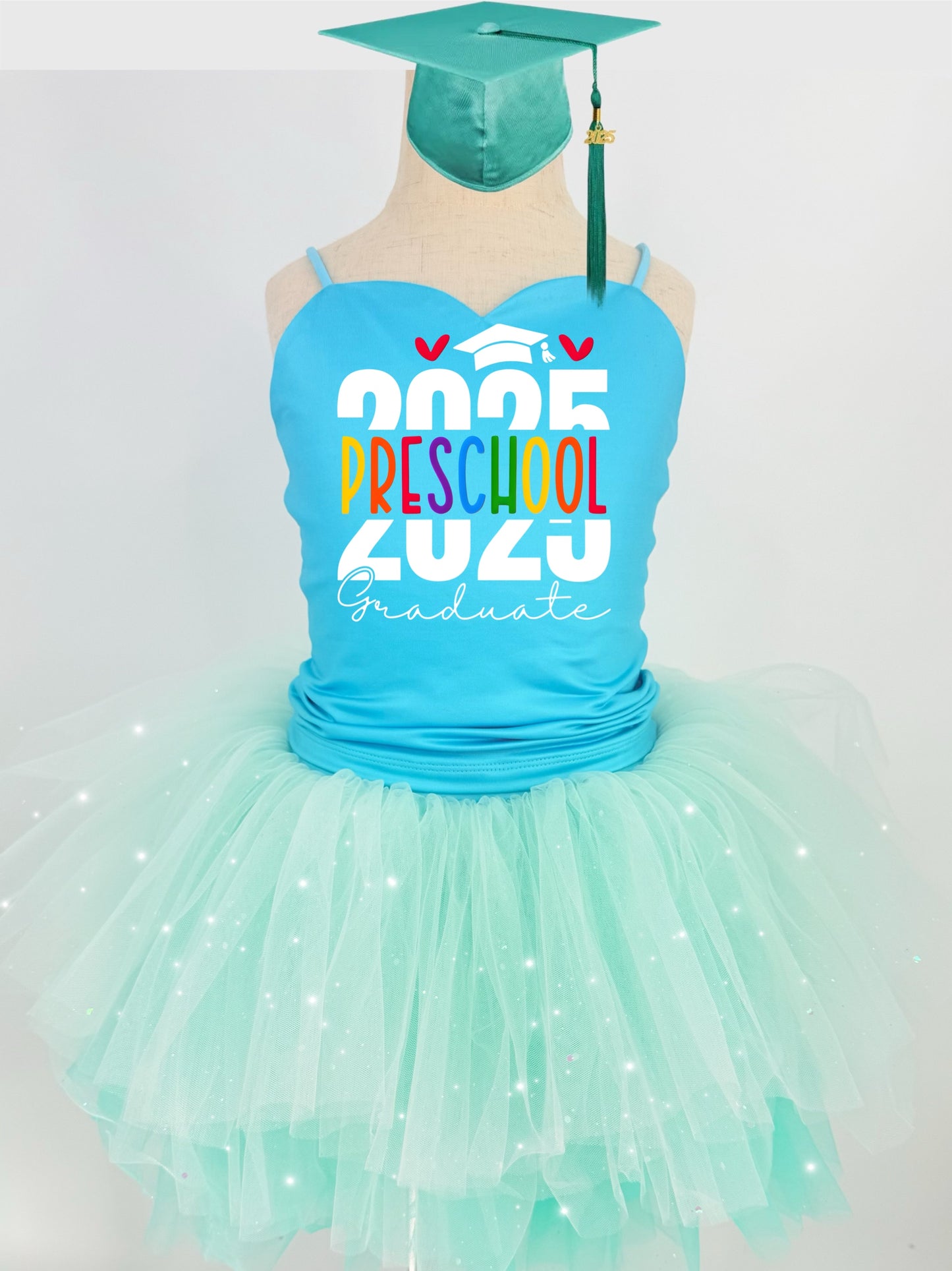 2025 grad (Any grade) two piece bamboo glitter soft tulle teal or pink