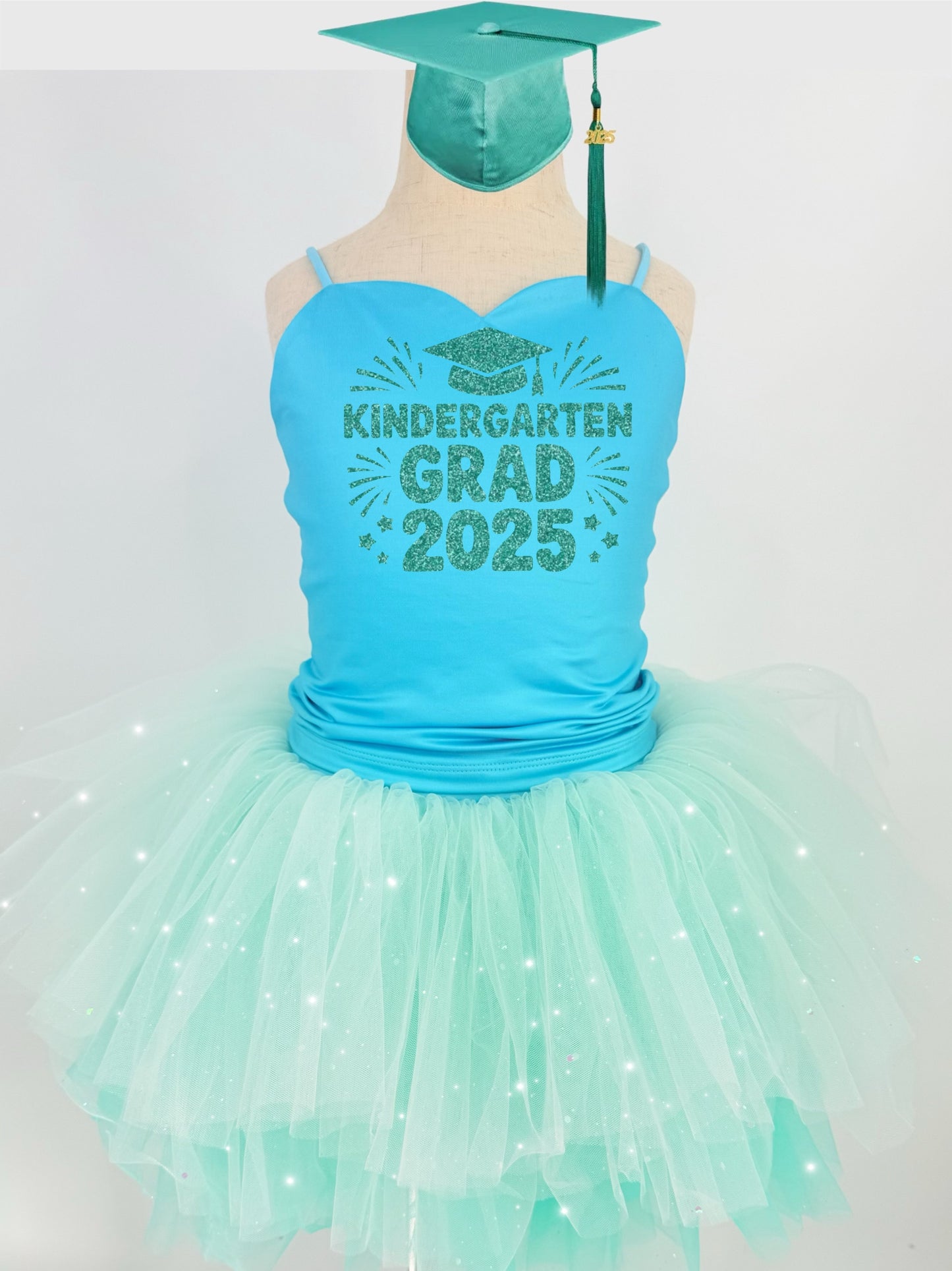 (Any grade grad) two piece bamboo glitter soft tulle teal or pink