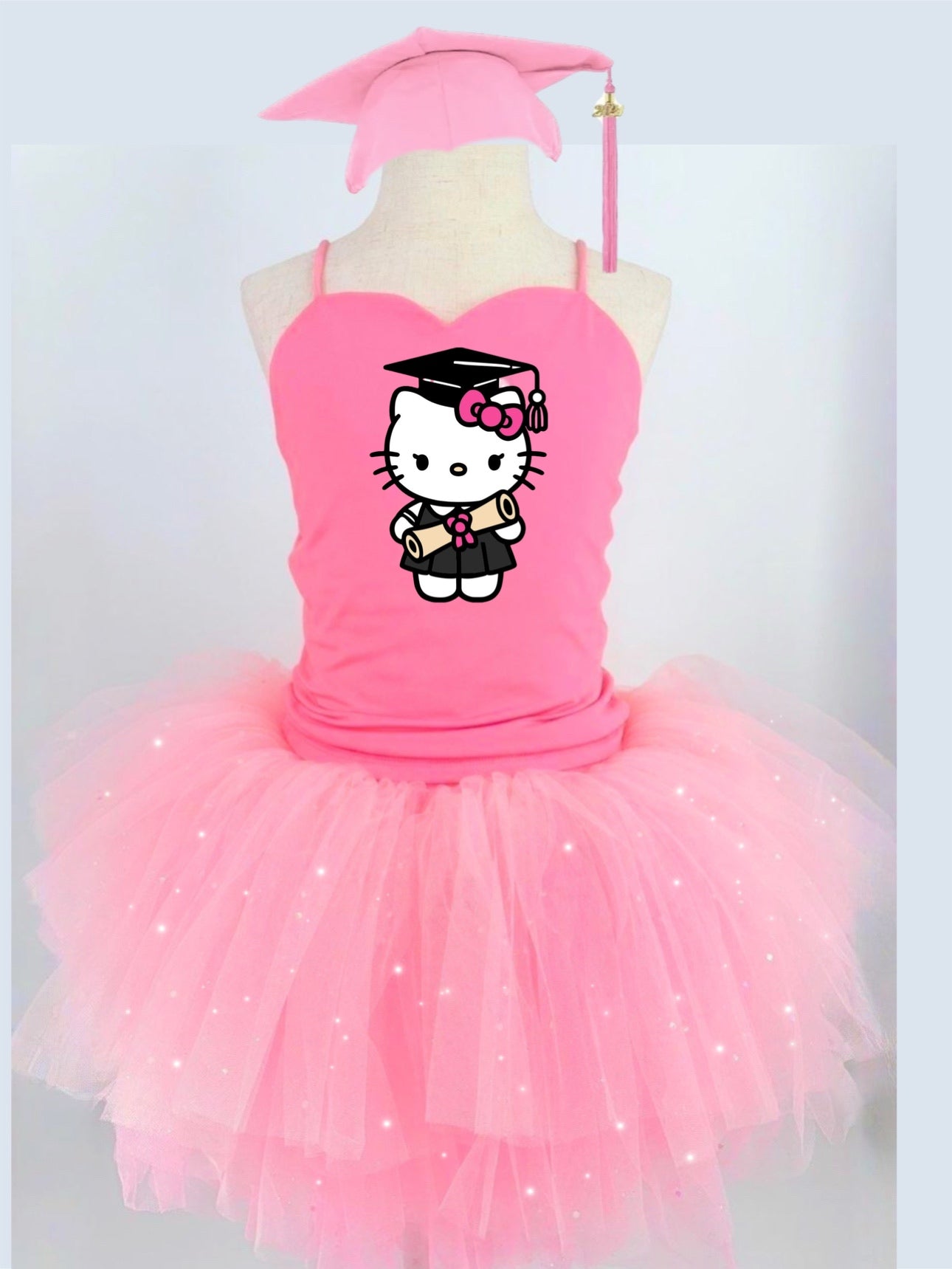 Hello kitty grad two piece bamboo glitter soft tulle teal or pink