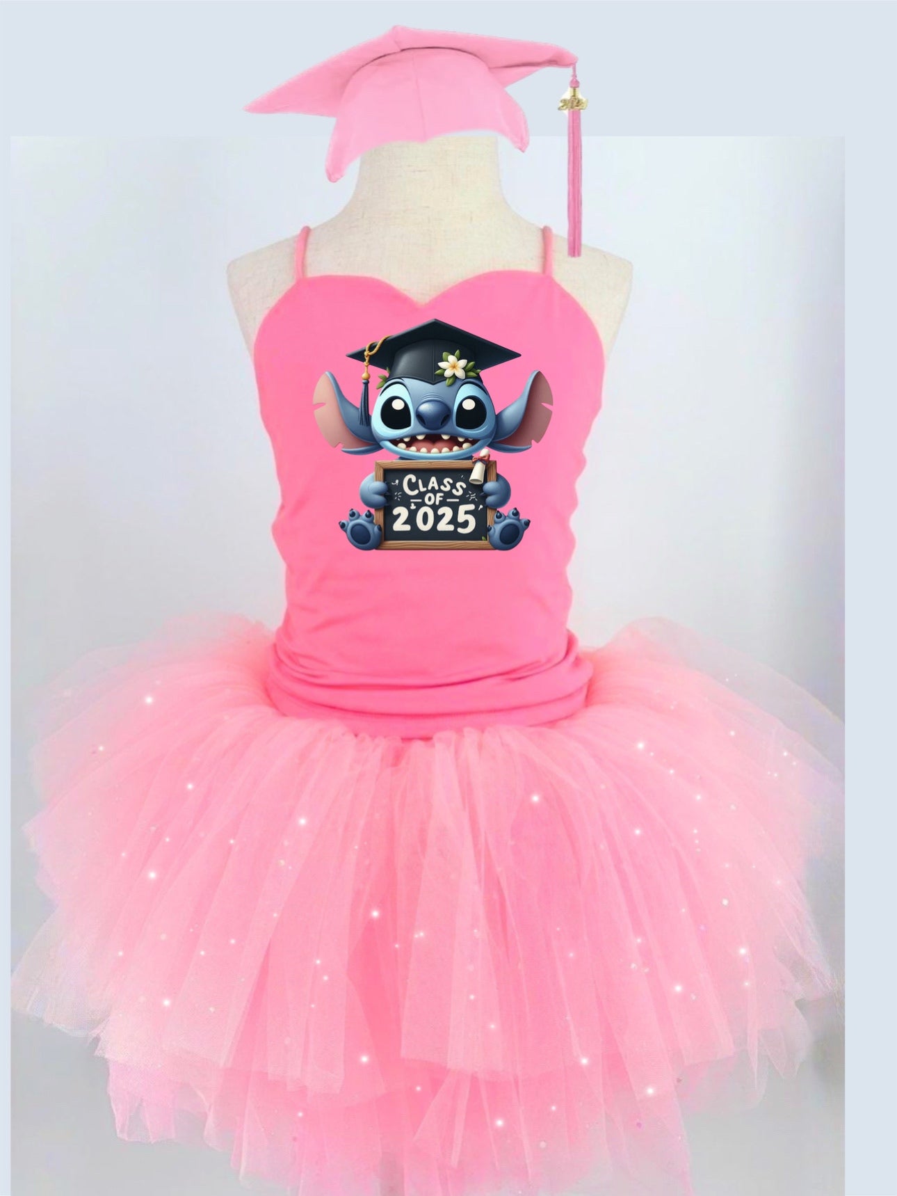 2025 stitch grad two piece bamboo glitter soft tulle teal or pink