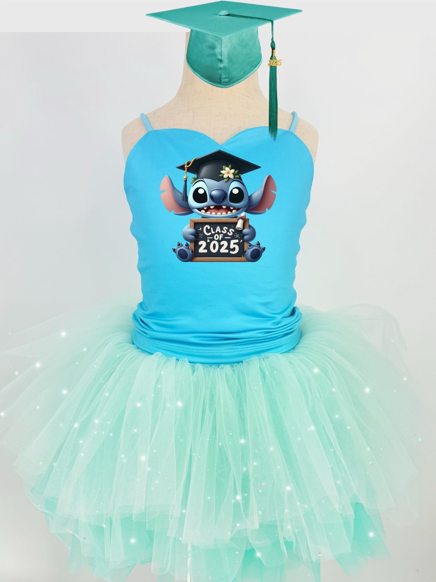 2025 stitch grad two piece bamboo glitter soft tulle teal or pink
