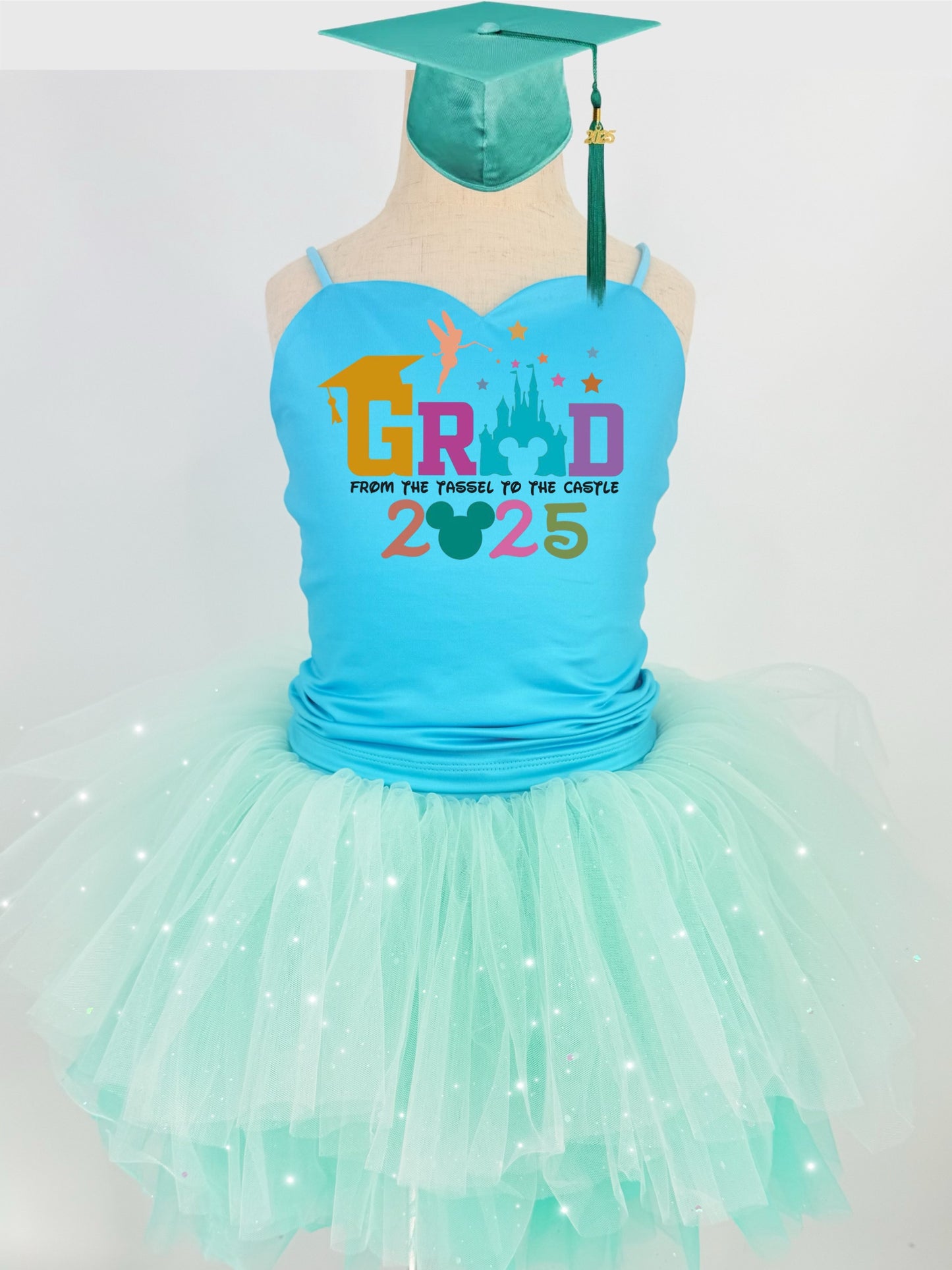Disney grad 2025 grad two piece bamboo glitter soft tulle teal or pink