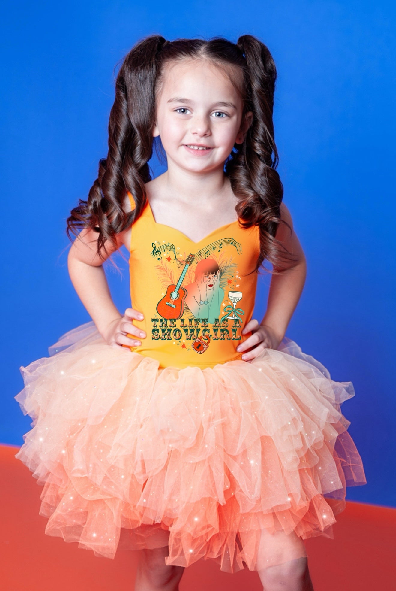 Showgirl taylor swift orange two piece tutu set glitter tulle