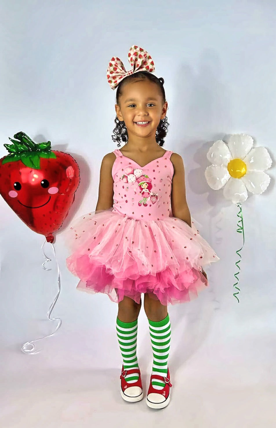Strawberry shortcake with strawberry embellishments on tulle and top, on a ombré pink soft tulle one piece or two piece