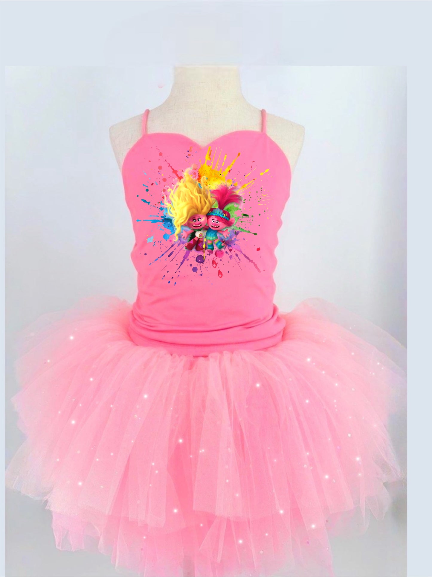 Trolls two piece bamboo glitter soft tulle teal or pink