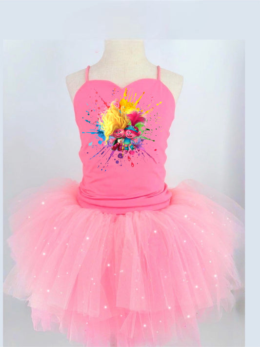 Trolls two piece bamboo glitter soft tulle teal or pink
