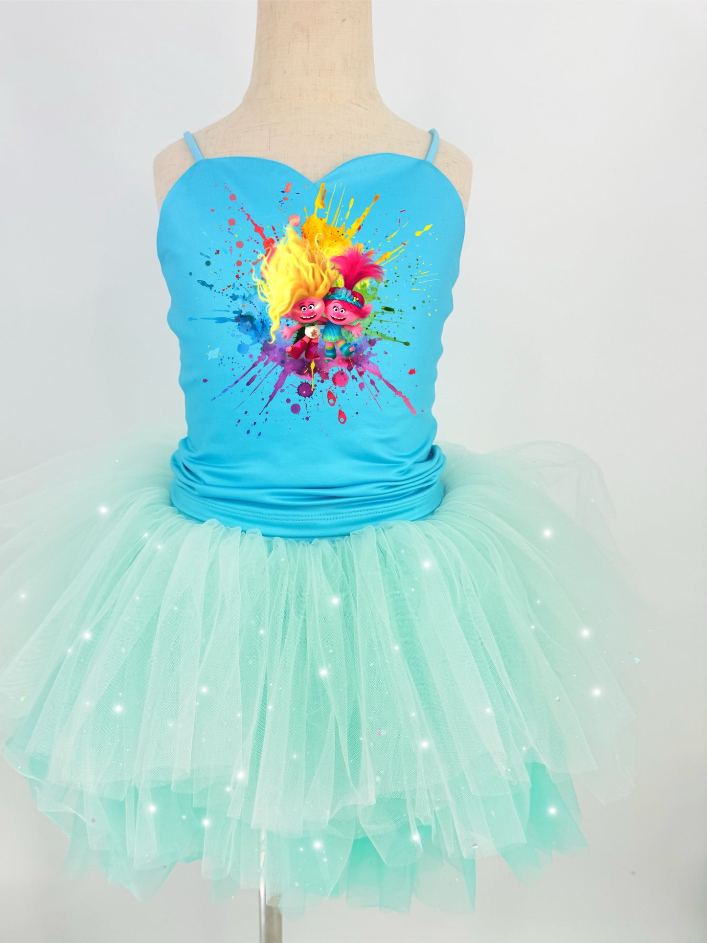 Trolls two piece bamboo glitter soft tulle teal or pink