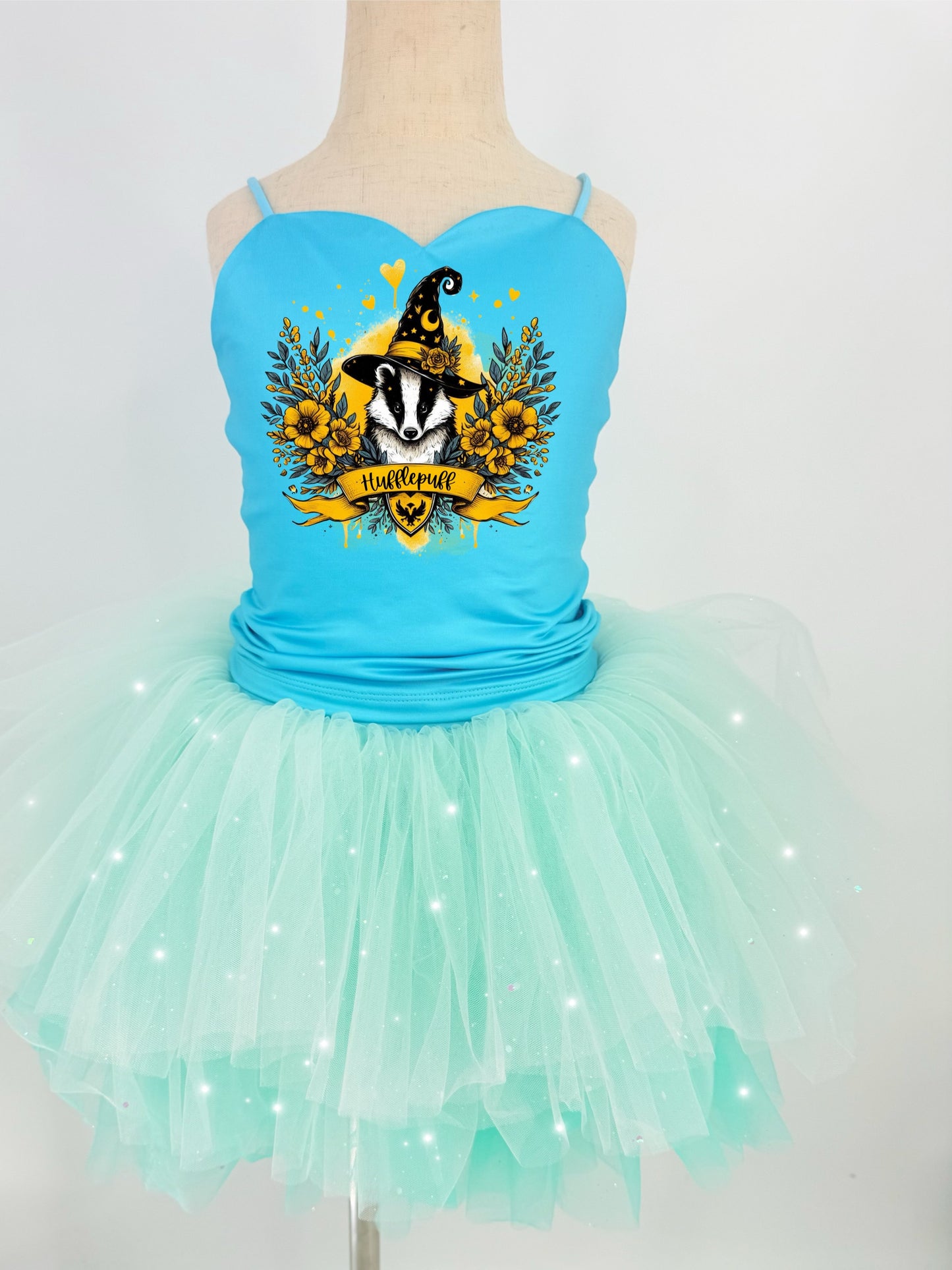 Harry potter Hufflepuff two piece bamboo glitter soft tulle teal or pink