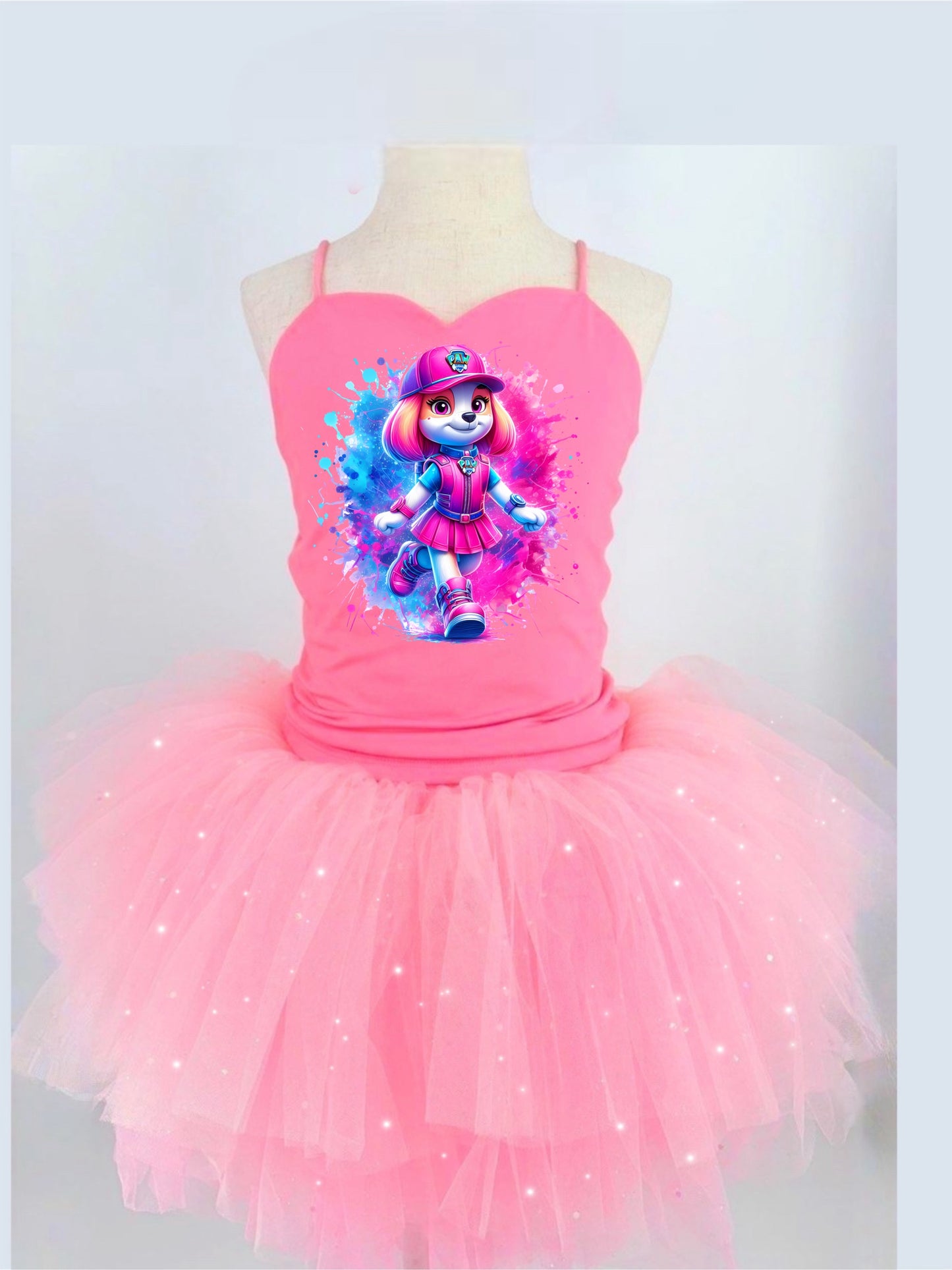 Paw patrol girl two piece bamboo glitter soft tulle teal or pink