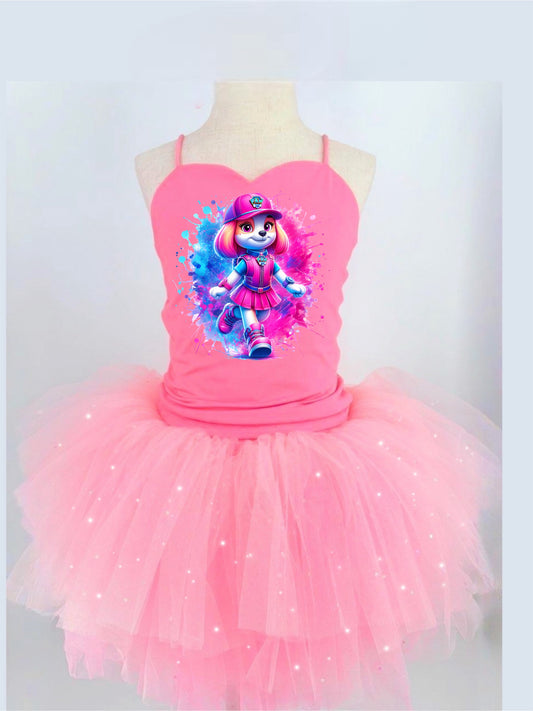 Paw patrol girl two piece bamboo glitter soft tulle teal or pink