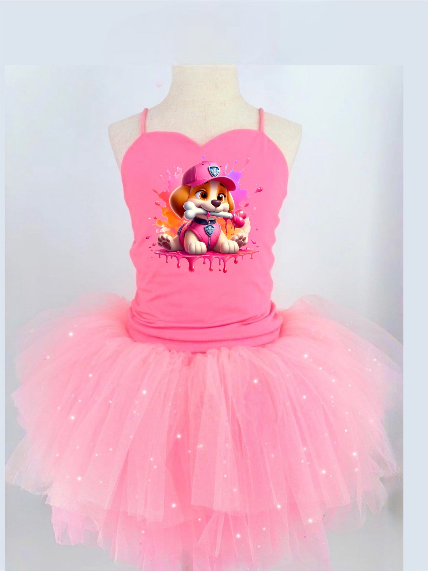Paw patrol Skye with bone two piece bamboo glitter soft tulle teal or pink