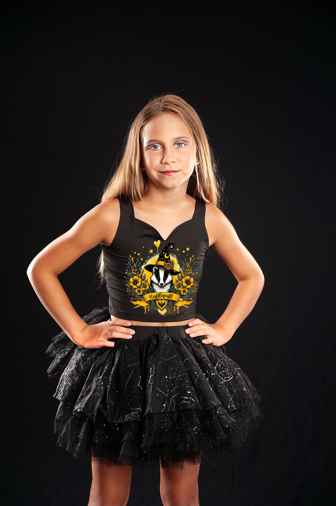 Harry potter Hufflepuff two piece bamboo glitter soft tulle black
