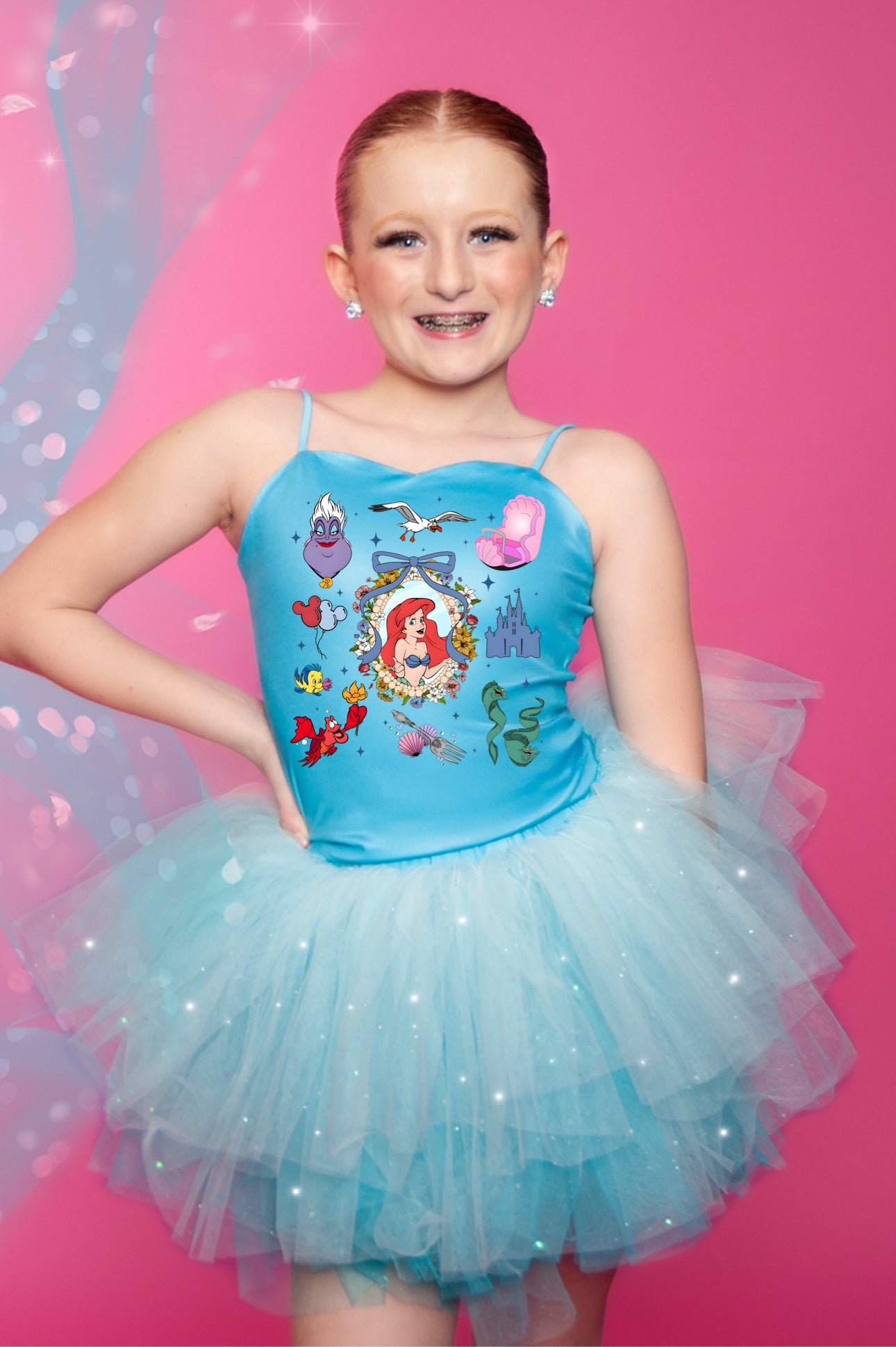 Ariel two piece teal bamboo glitter soft tulle set