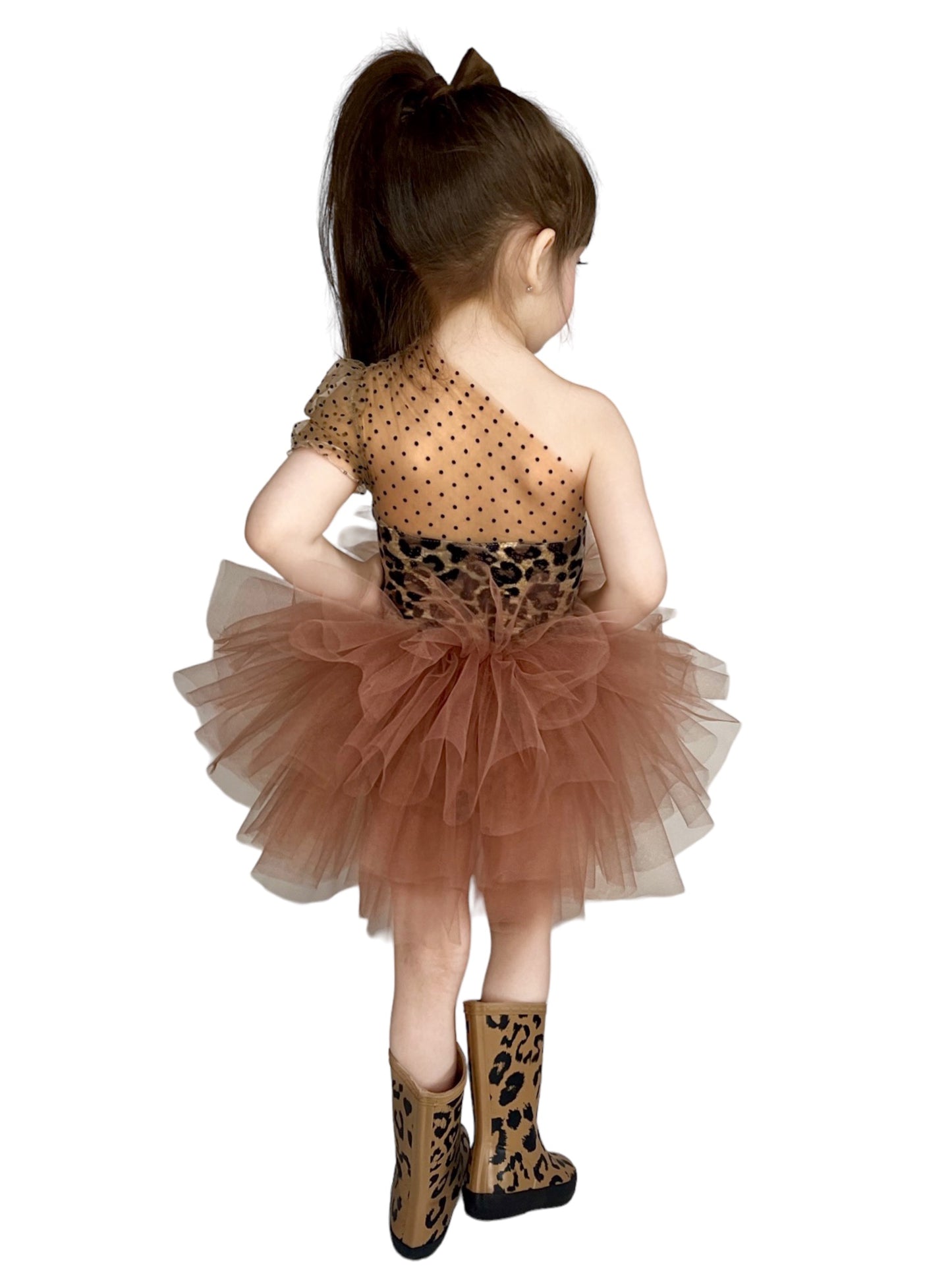 Leopard one shoulder soft tulle tutu leotard