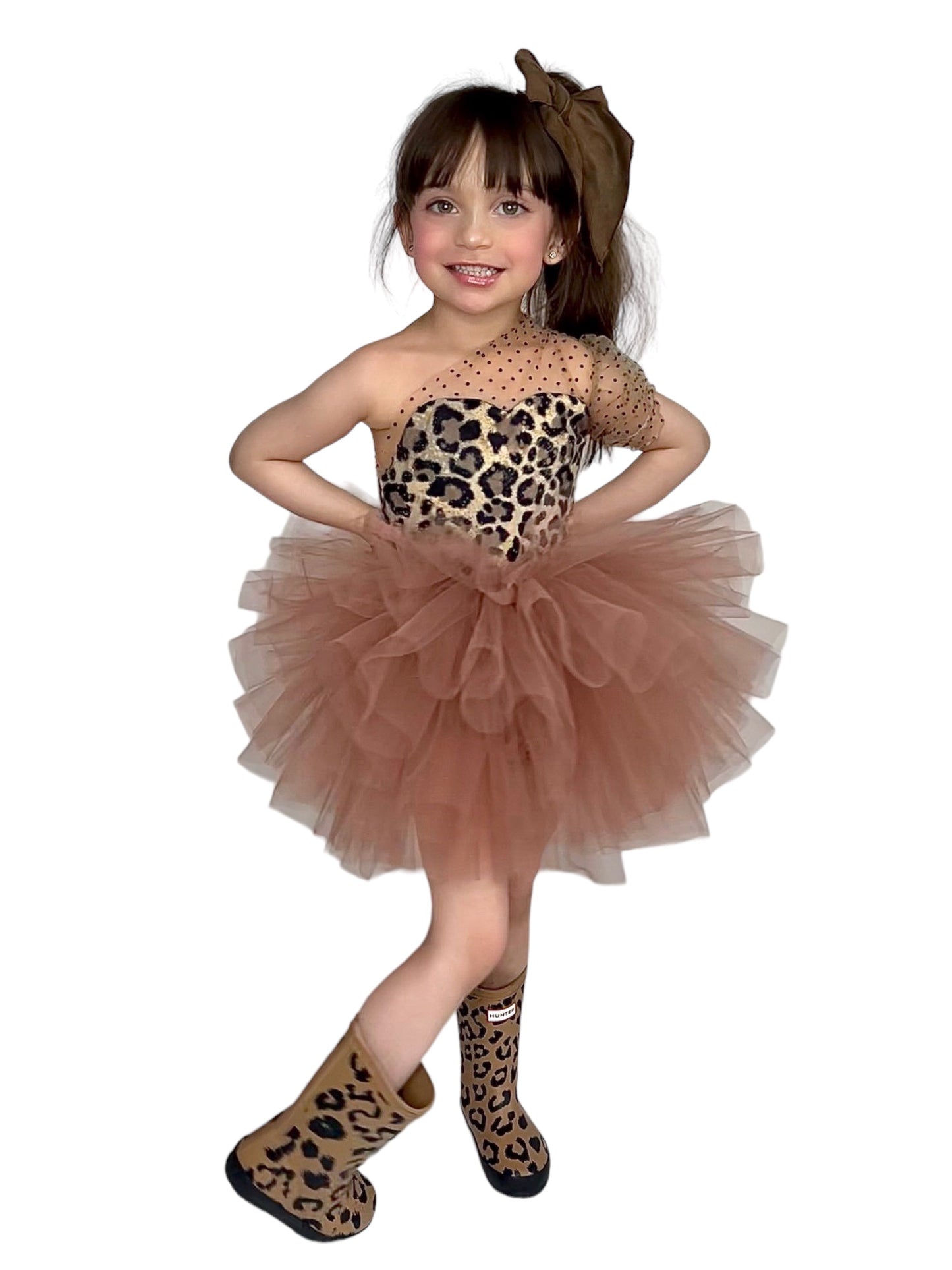 Leopard one shoulder soft tulle tutu leotard