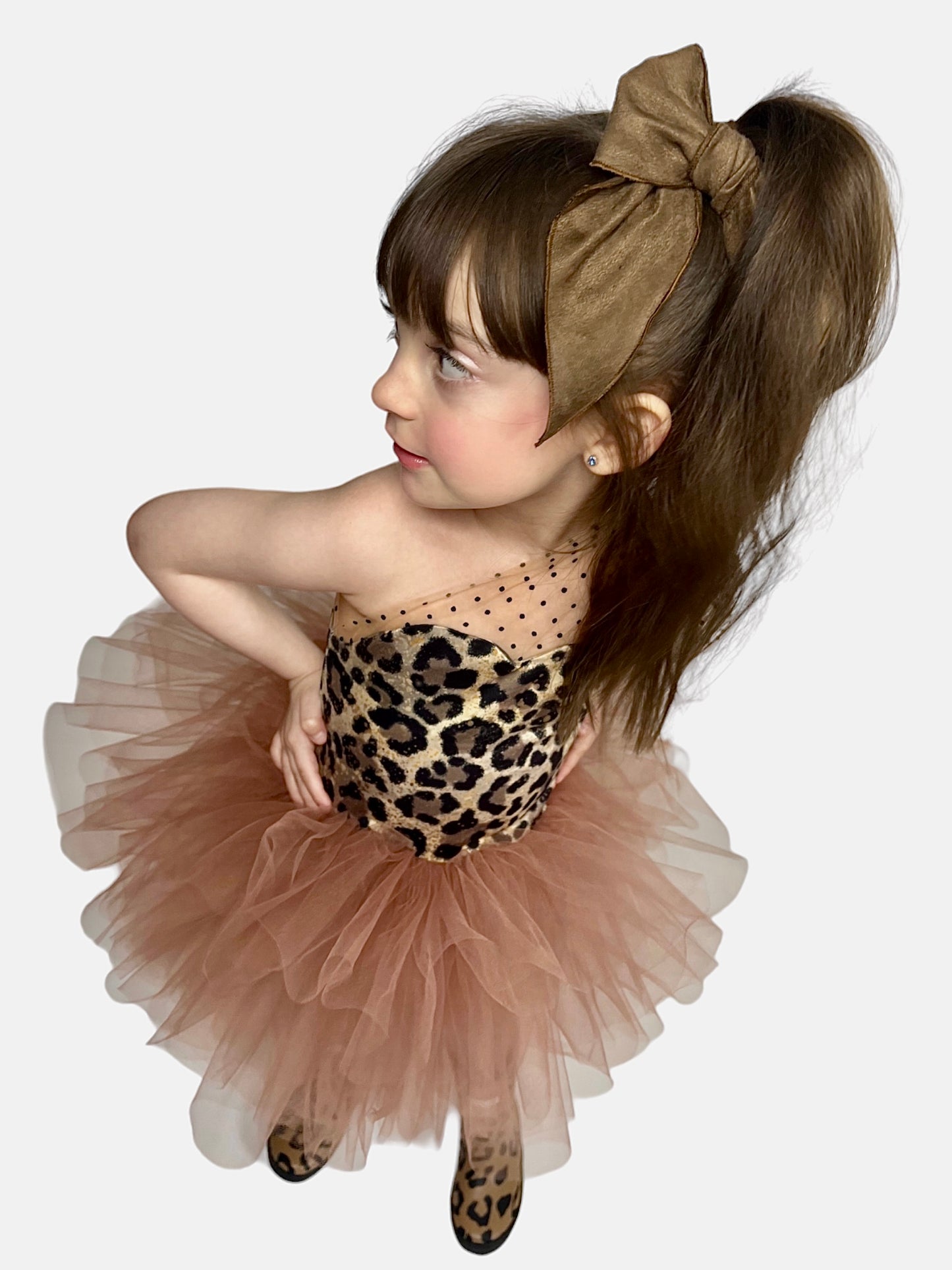Leopard one shoulder soft tulle tutu leotard