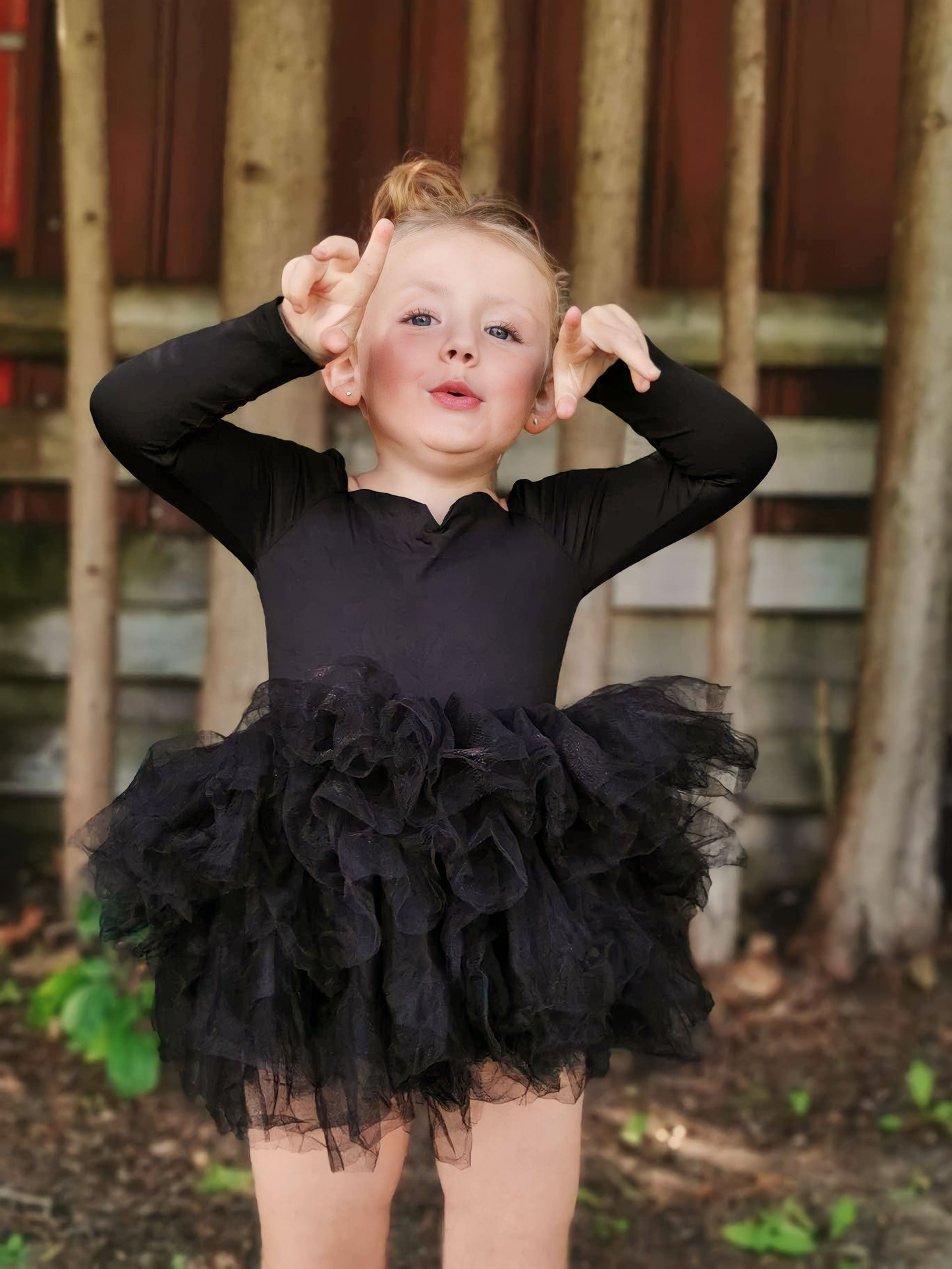 Long sleeve black sweetheart neckline soft tulle tutu leotard