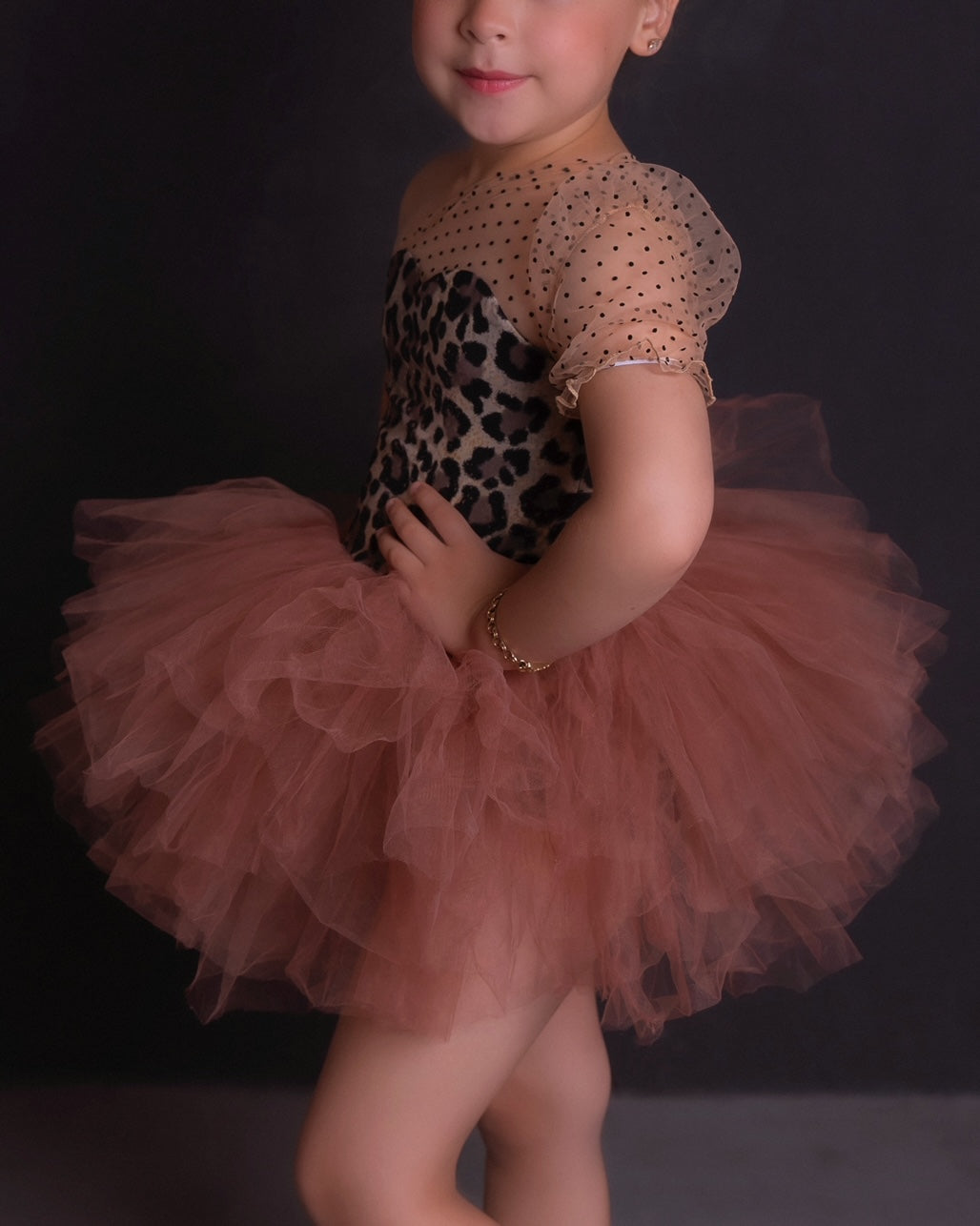 Leopard one shoulder soft tulle tutu leotard