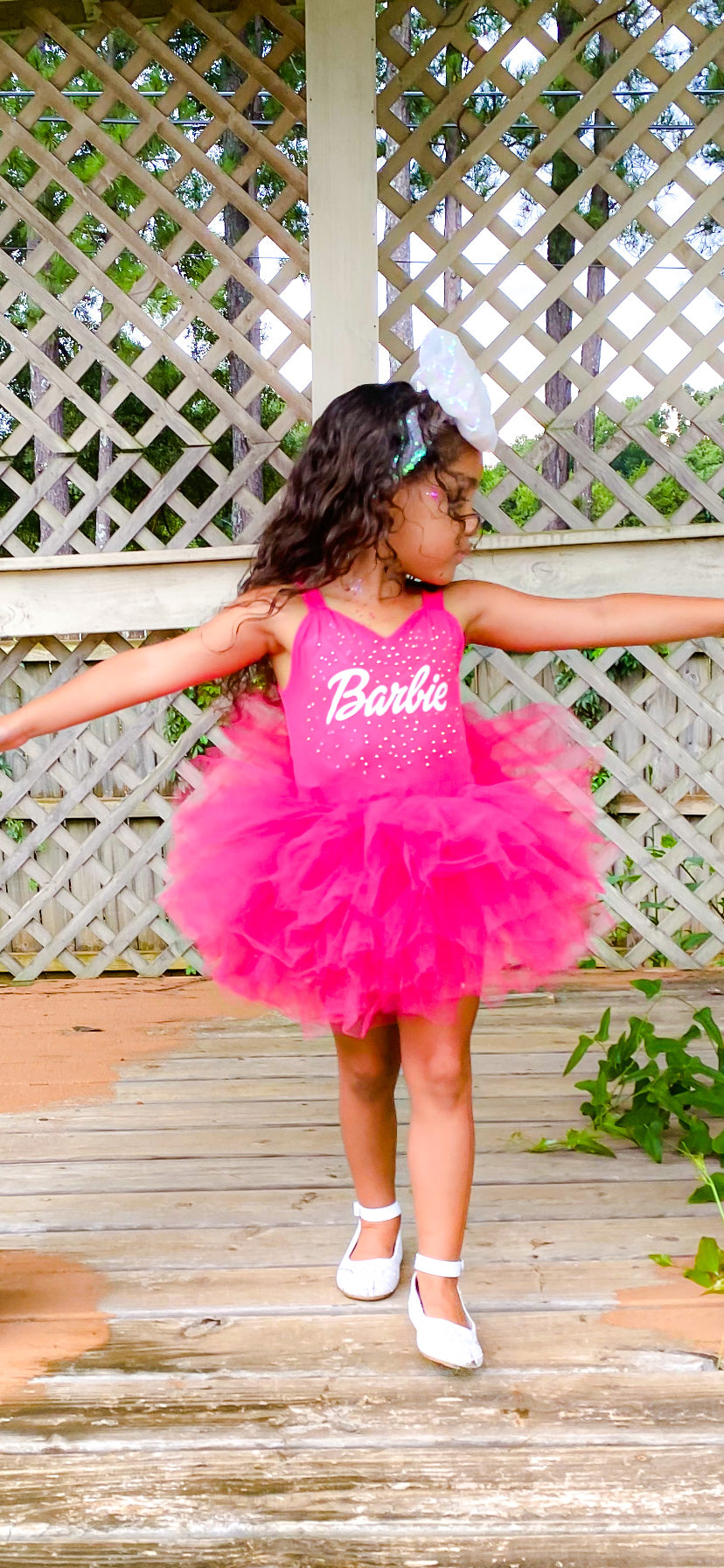 Hot pink Barbie Girl tutu leo with rhinestones