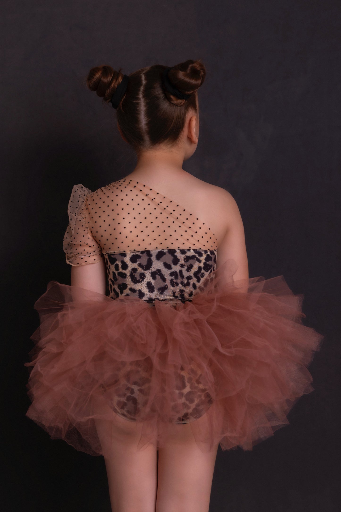 Leopard one shoulder soft tulle tutu leotard