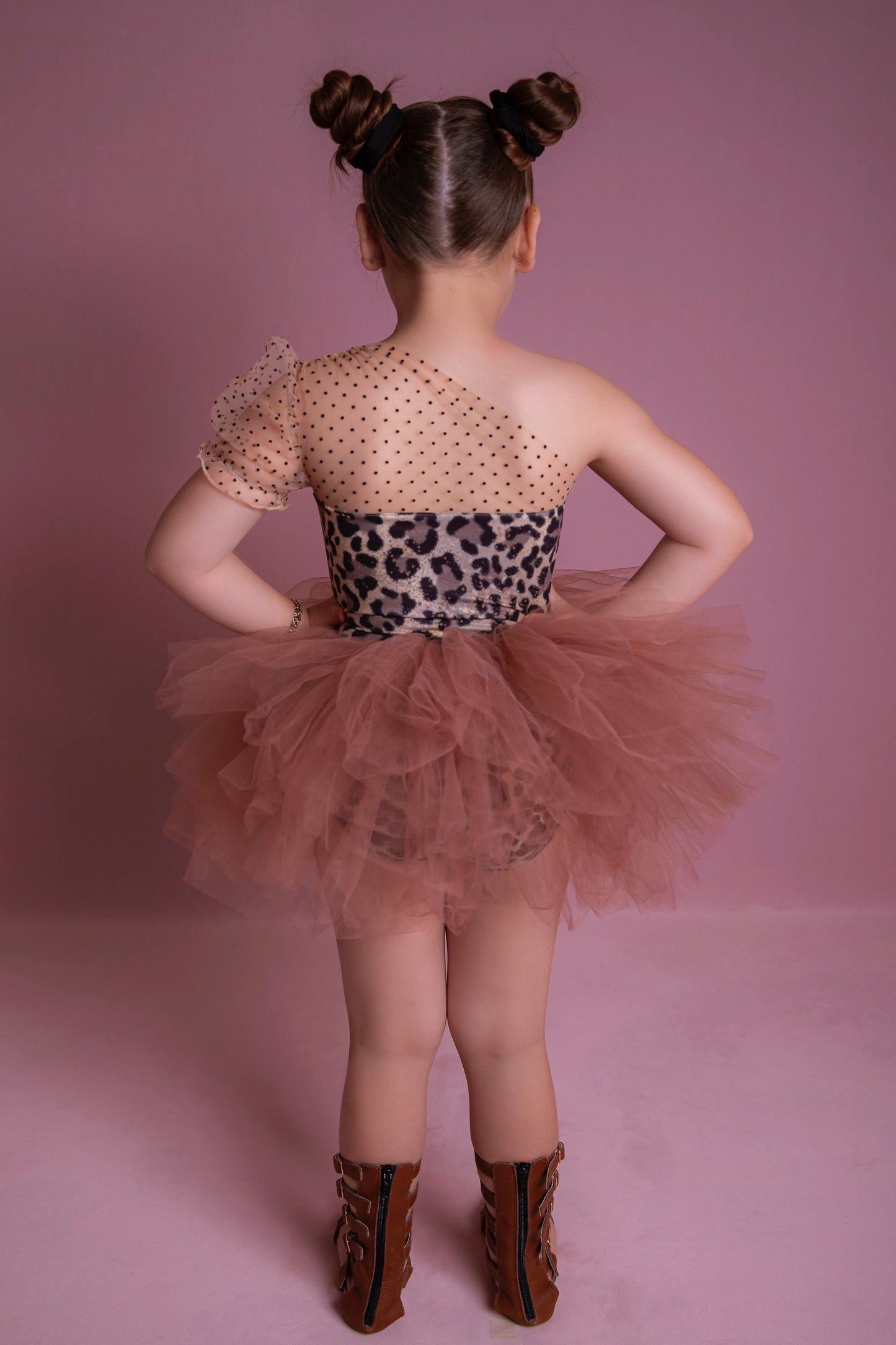 Leopard one shoulder soft tulle tutu leotard